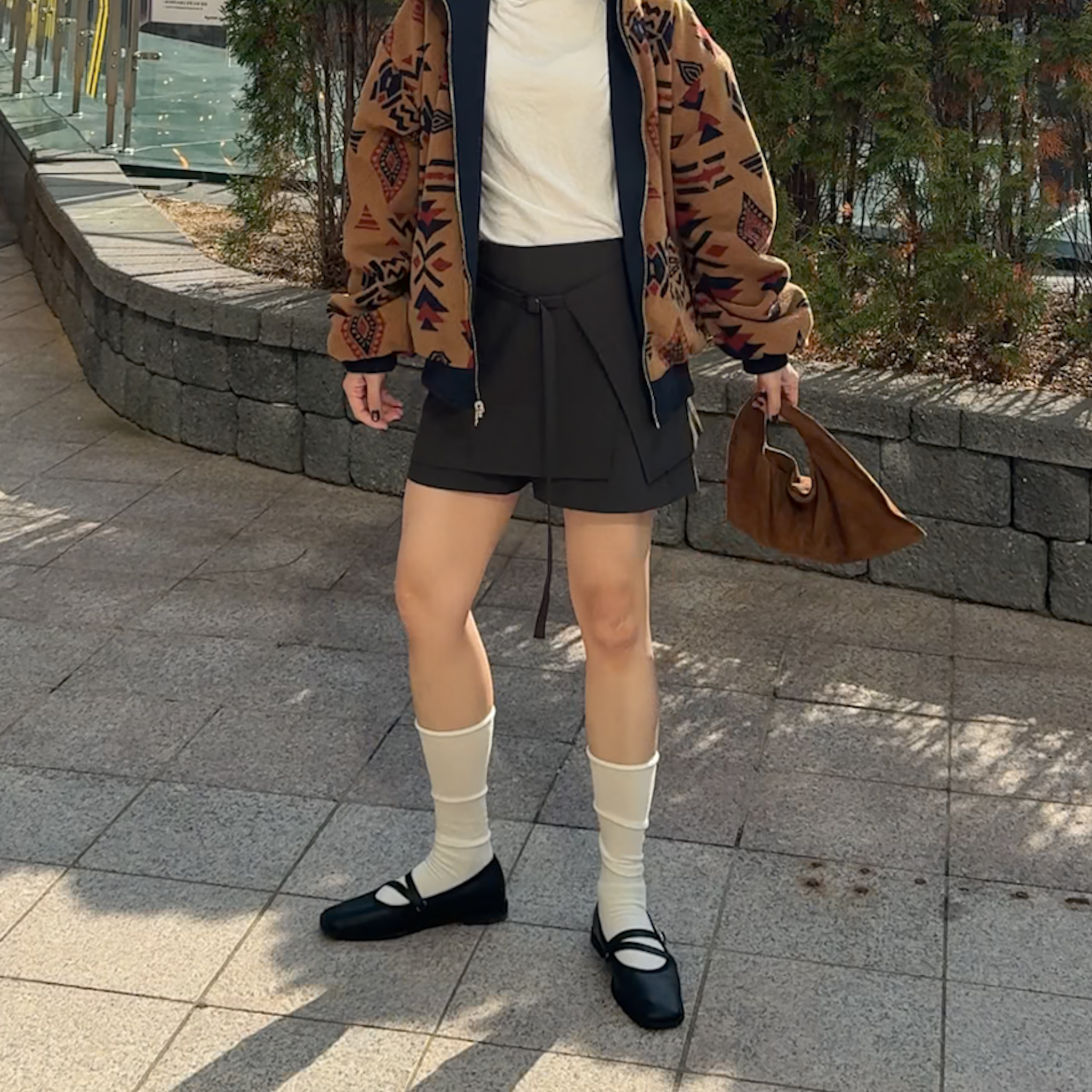 N11 設計綁帶短褲裙(灰/SM)