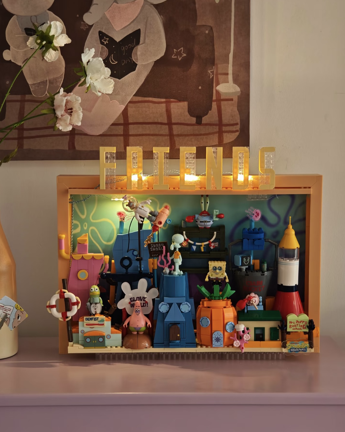 AREAX磚區 海綿寶寶系列 比奇堡相框畫積木 玩具 擺件