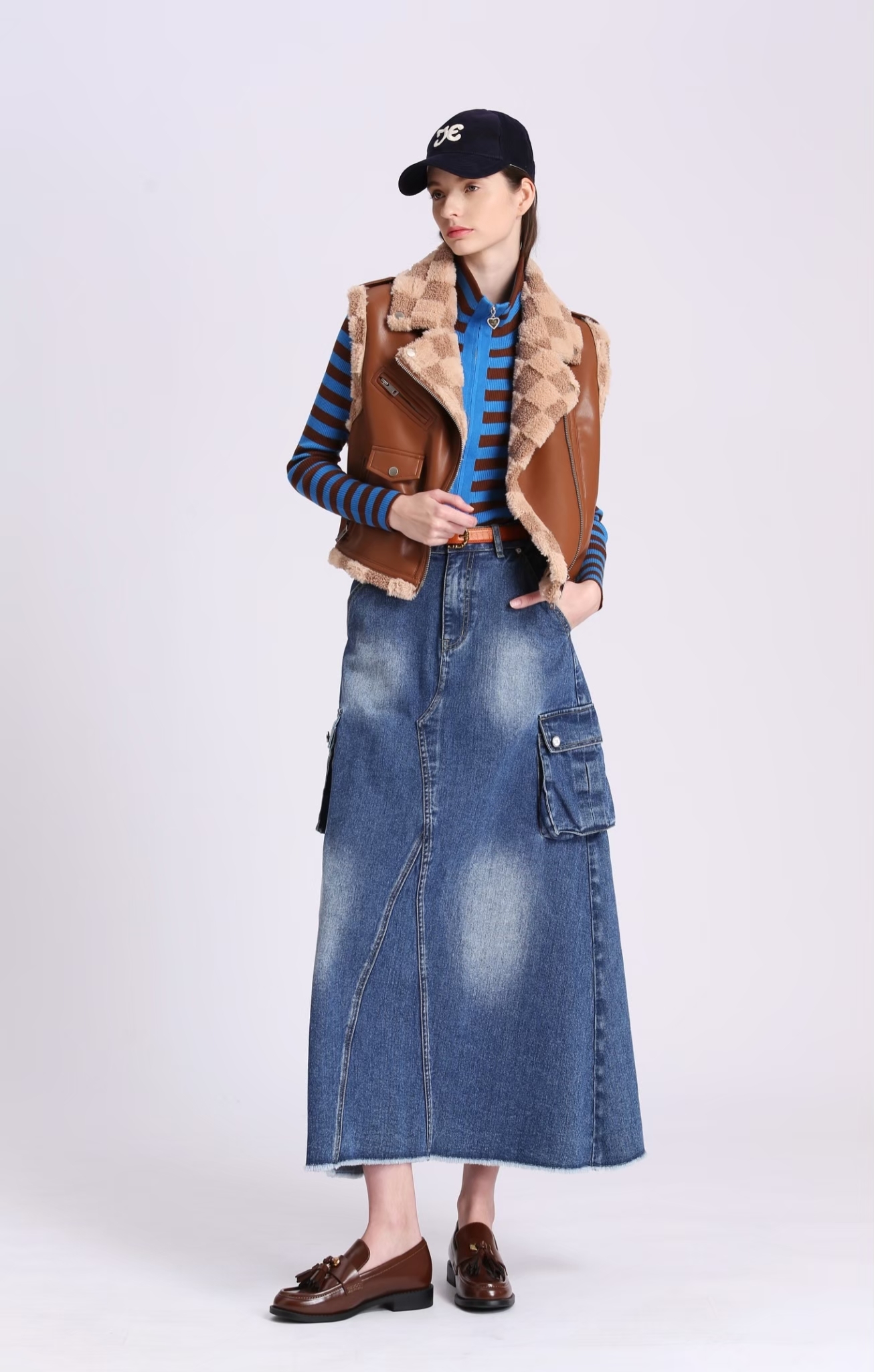 BD15302C1 都會丹寧多工裝口袋長裙