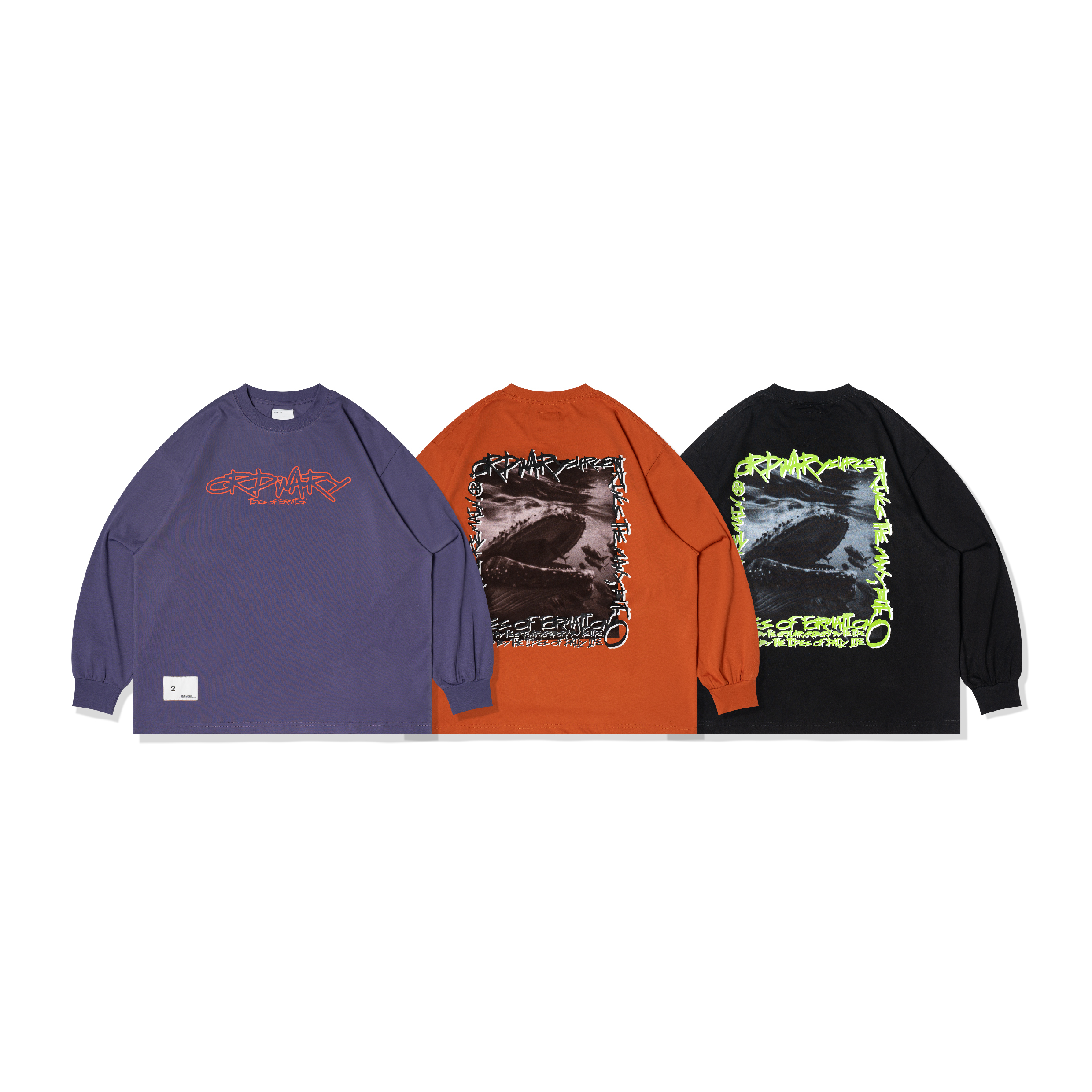 ORDINARY Whale Graffiti Long Sleeve Tee 鯨魚照片塗鴉長袖Tee