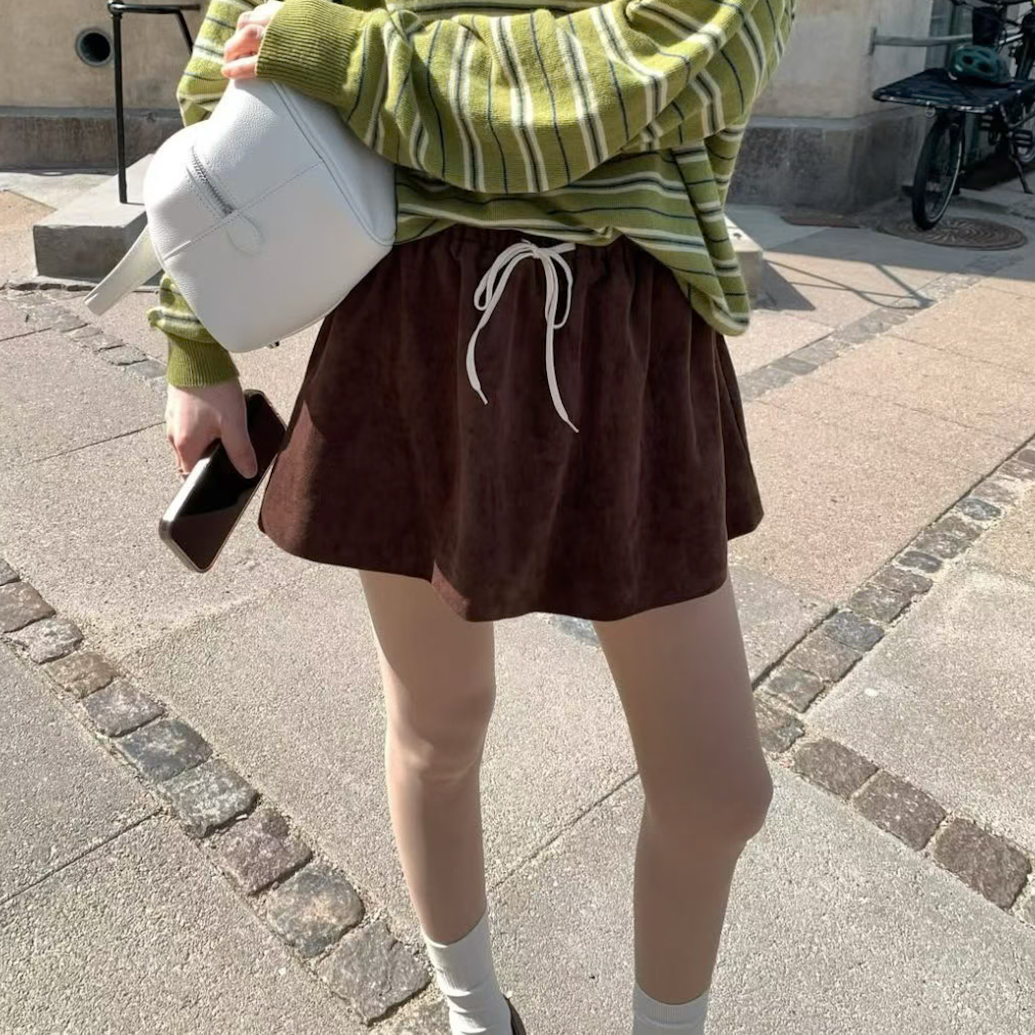 N12 綁帶麂皮短淺裙(內裡短褲)