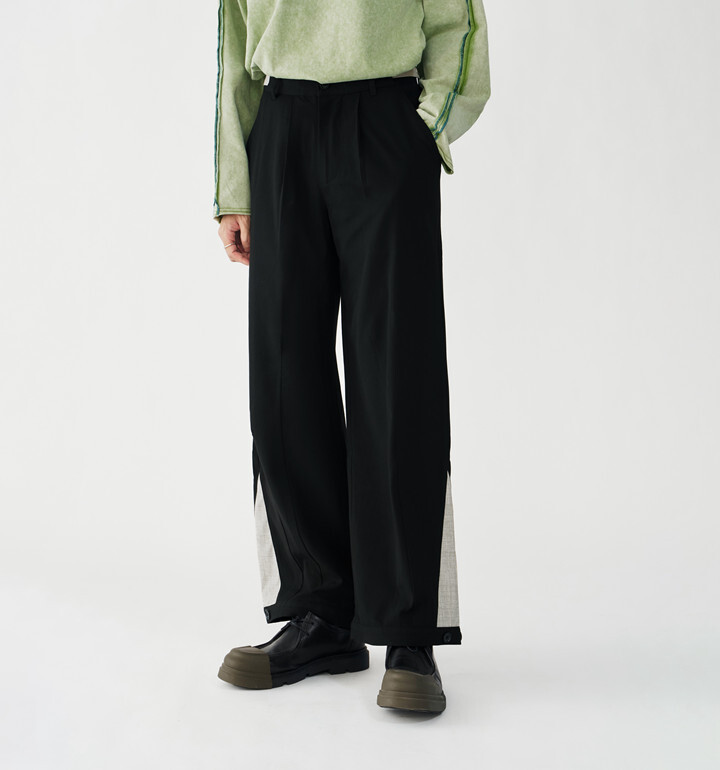 MELSIGN x plain-me 釦褶西料寬長褲 聯名款 黑/綠 25 A/W Meeting & Party Trousers