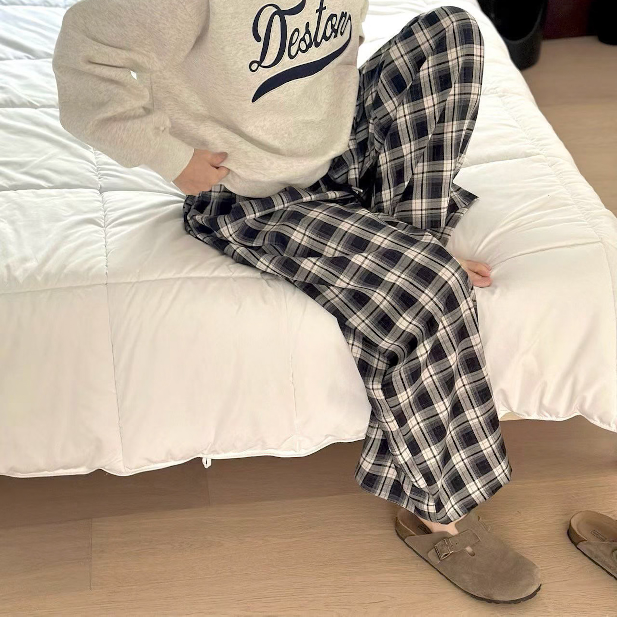 N15 抽繩綁帶格紋長褲(深/淺)