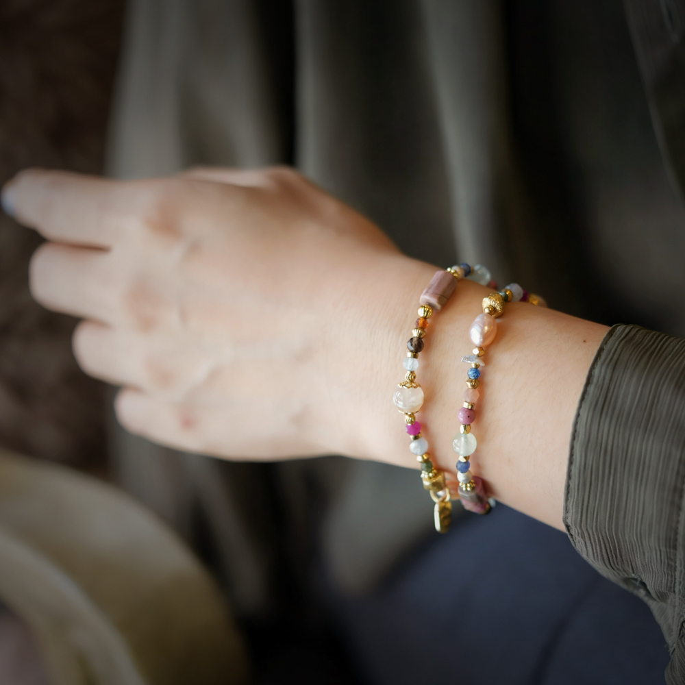 流動之舞｜櫻花瑪瑙玫瑰石雙圈手鍊 C1751