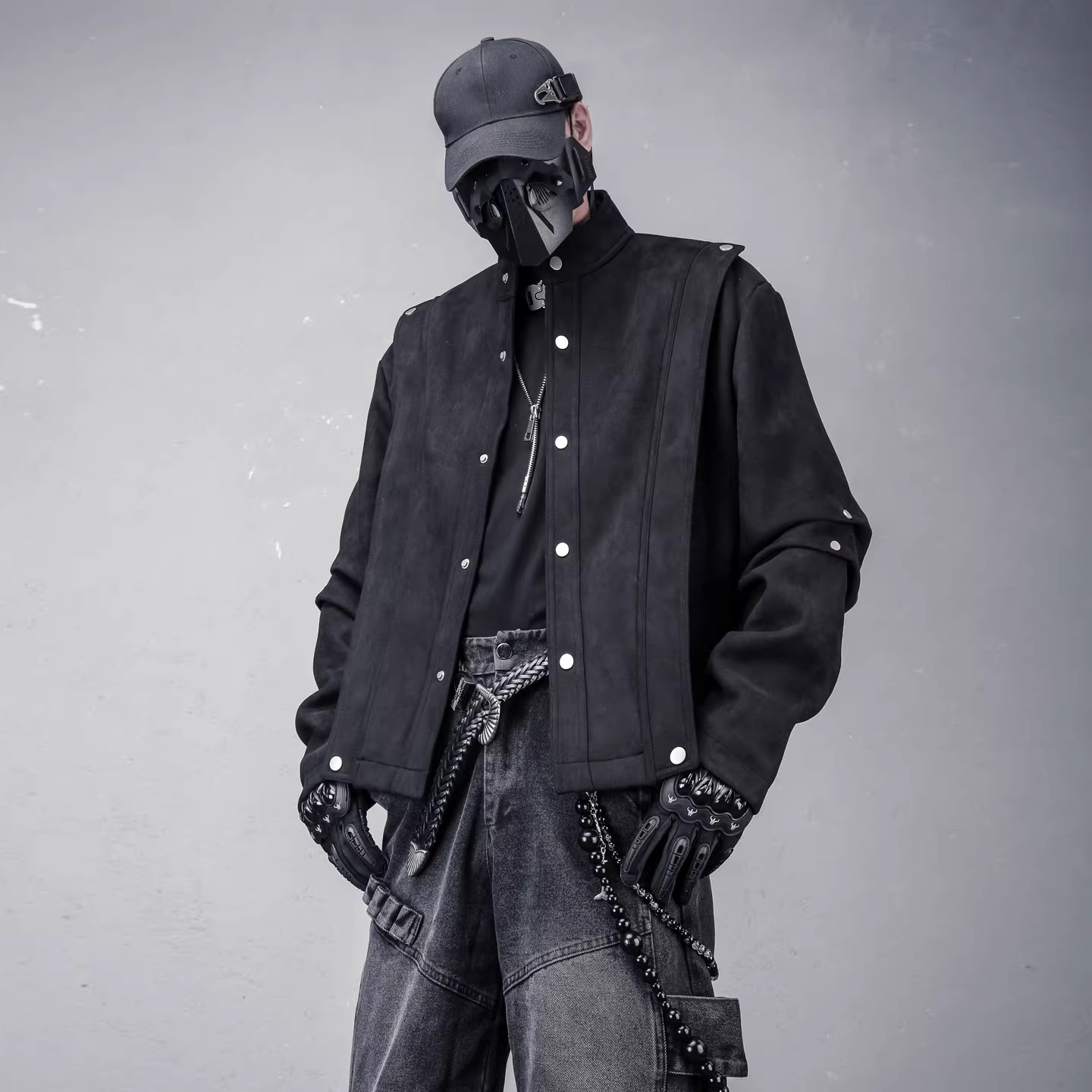 𝙏𝙀𝘾𝙃𝙒𝙀𝘼𝙍 彎刀麂皮絨機車寬版外套