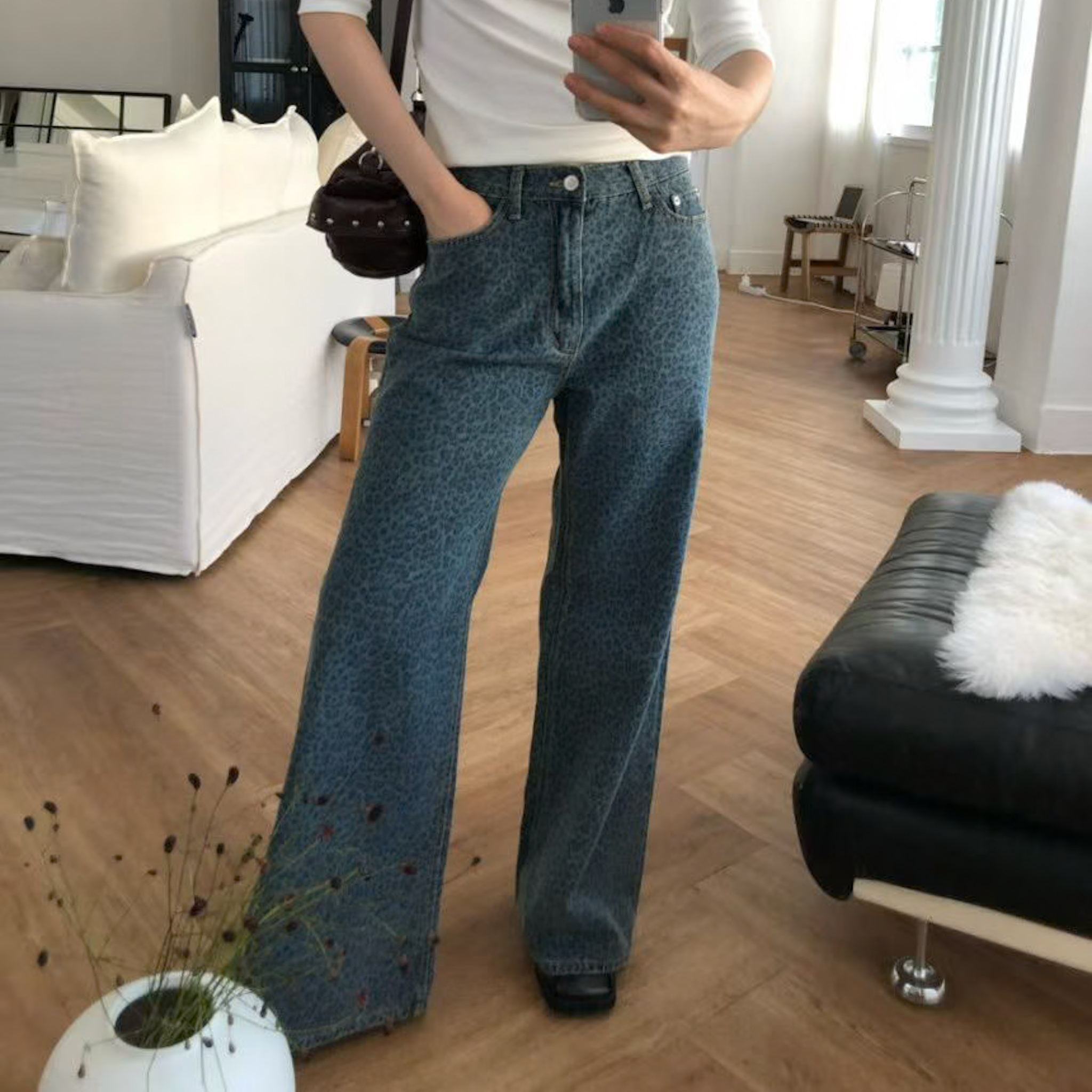 N17 高個推薦!長腿靴型藍豹紋褲(S/M)