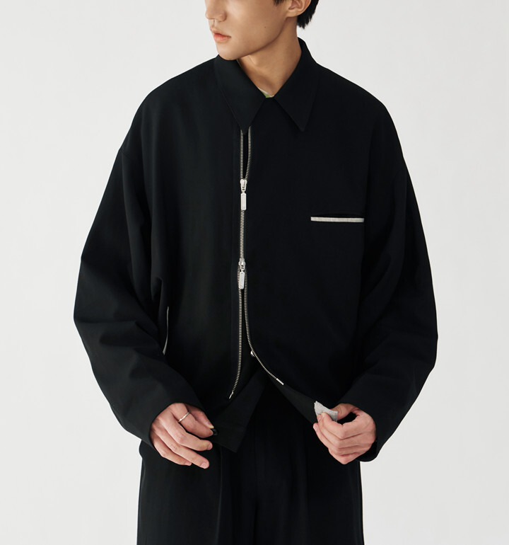 MELSIGN x plain-me 寬短拉鍊外套 聯名款 黑/綠 25 A/W Meeting & Party Cropped Jacket