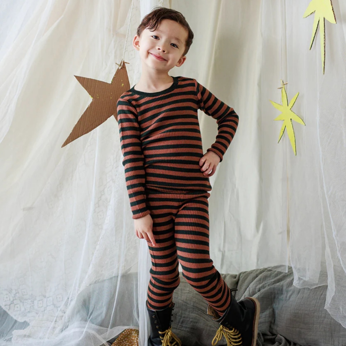 MABLI 條紋打底褲 SYLFAEN SKINNY LEGS - IVY/SANDALWOOD STRIPE