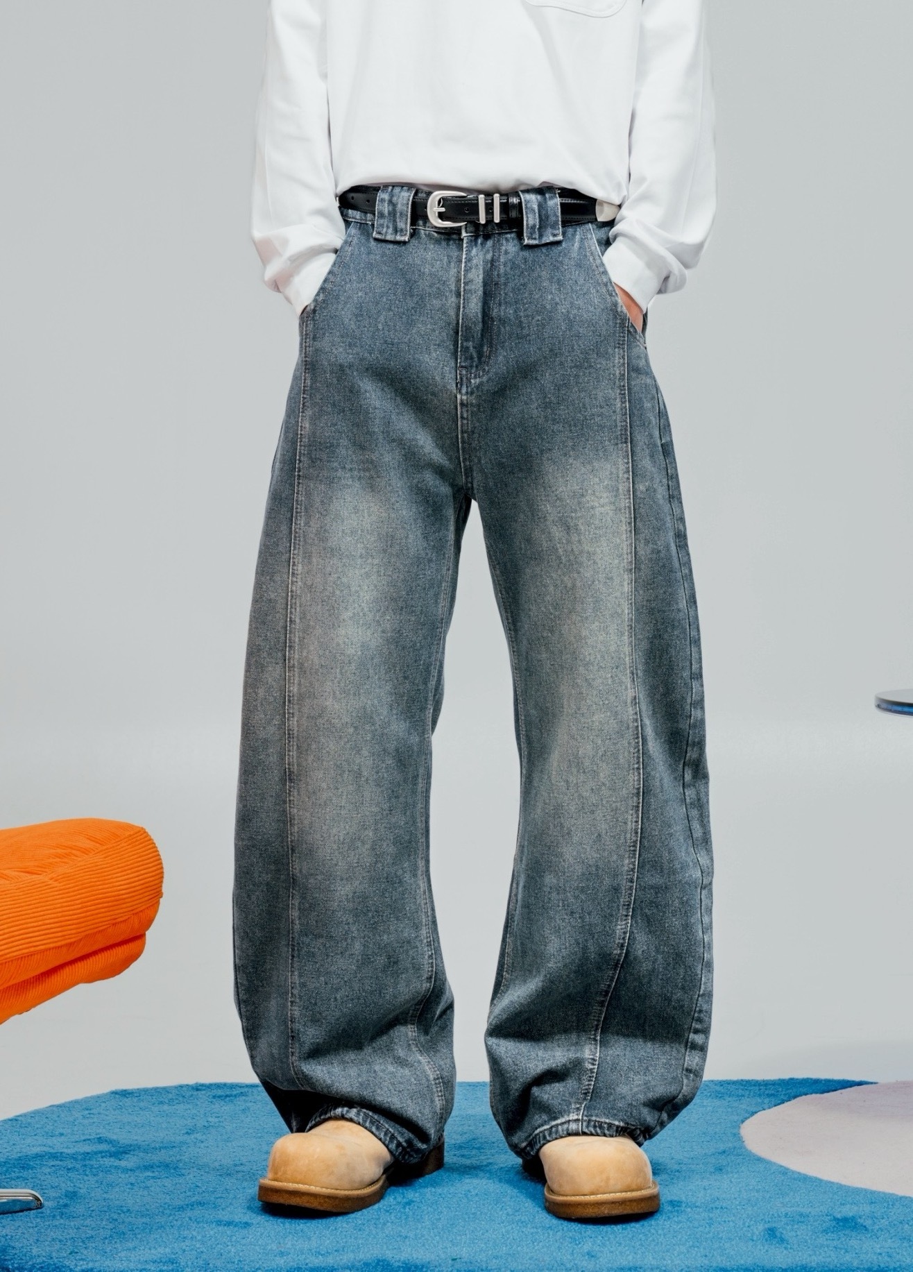 Doupicks 微彎刀立體線條落地牛仔褲 日系選品 v04