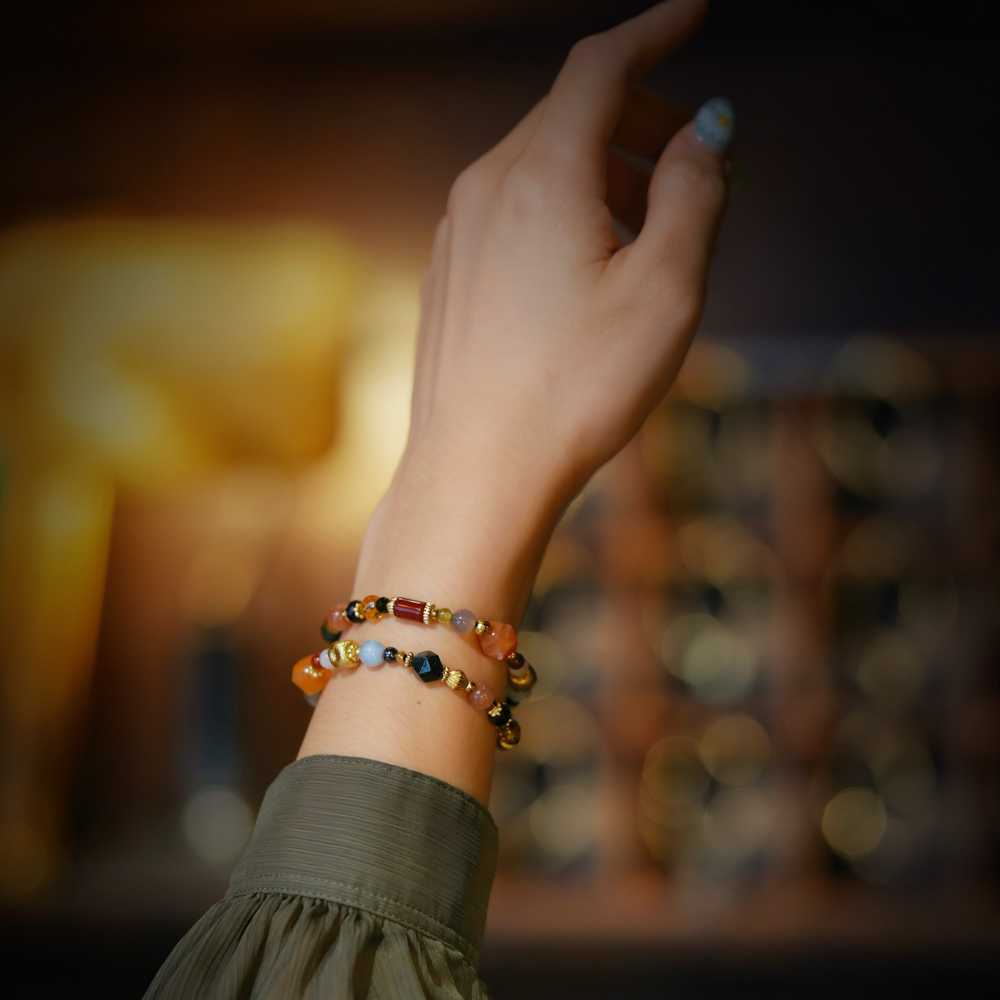 島嶼敘事｜紅玉髓海藻玉太陽石雙圈手鍊 C1752