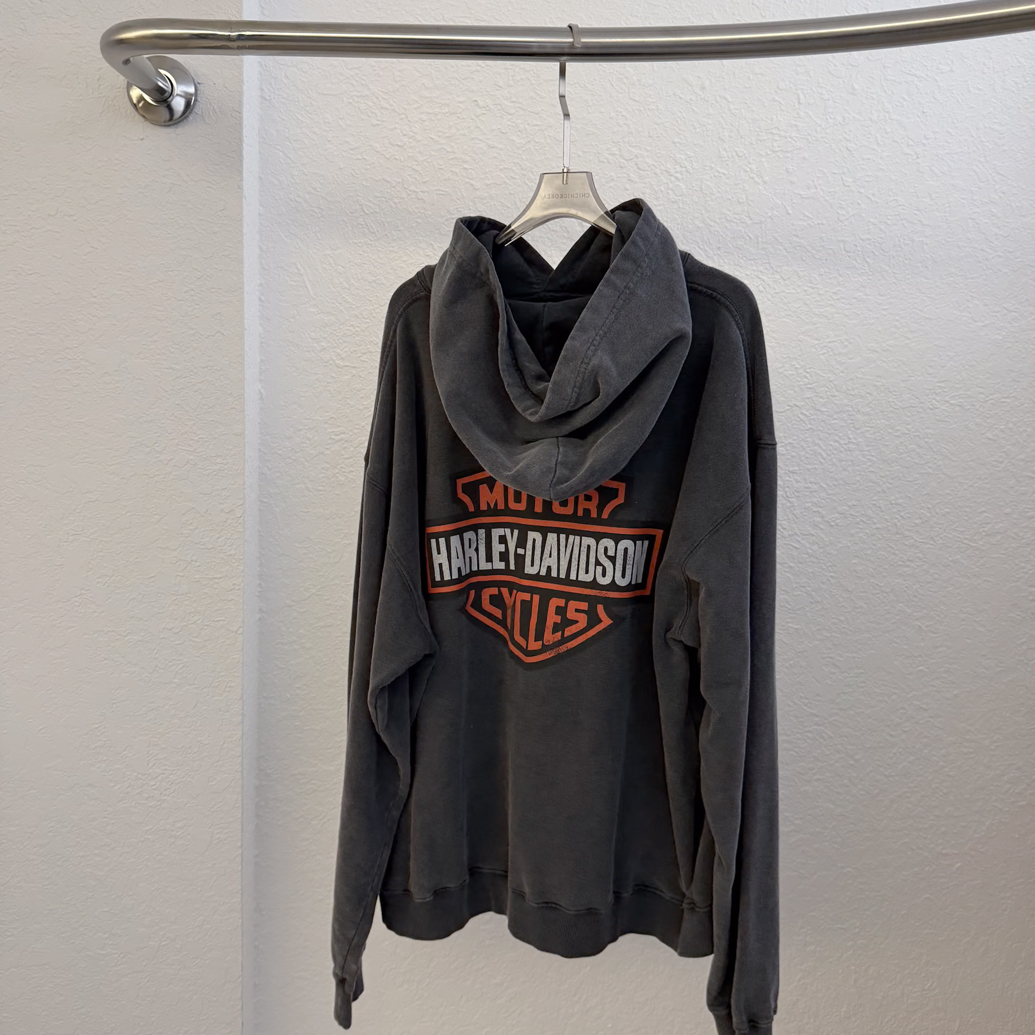 N22 (男版)無磨毛配色水洗連帽T(灰)