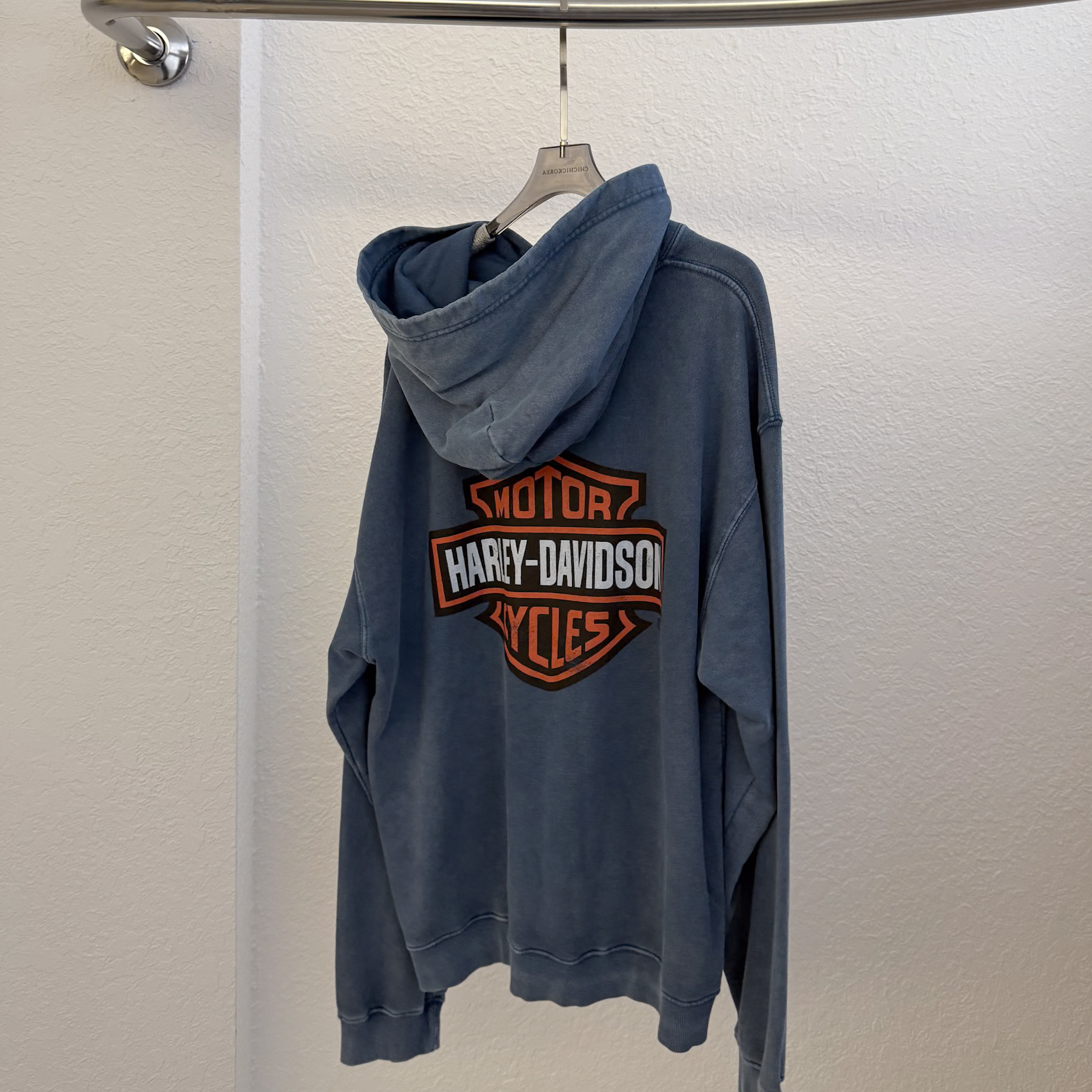 N22 (男版)無磨毛配色水洗連帽T(藍)