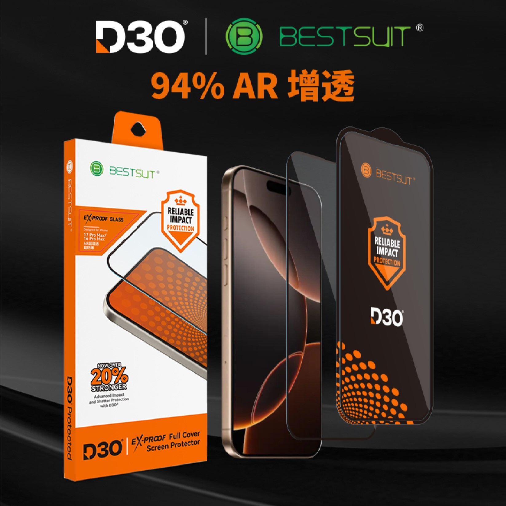 iPhone 系列 - D3O® BESTSUIT防衝擊抗反射保護貼AR