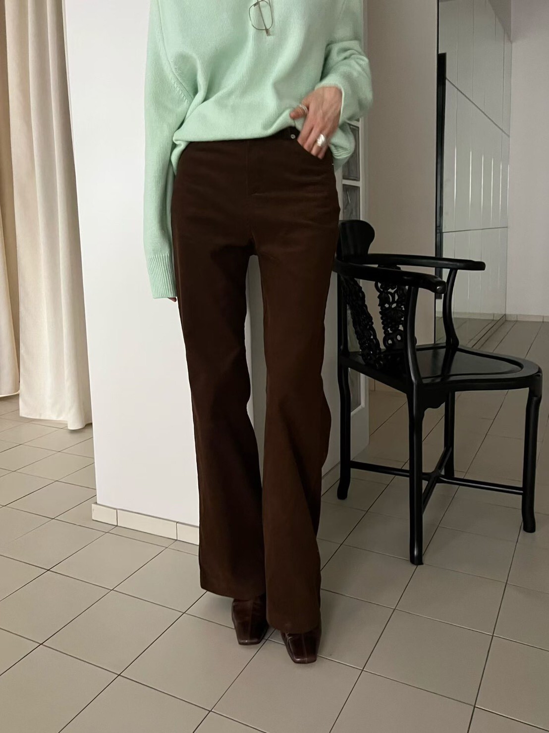 燈芯絨顯瘦直筒褲