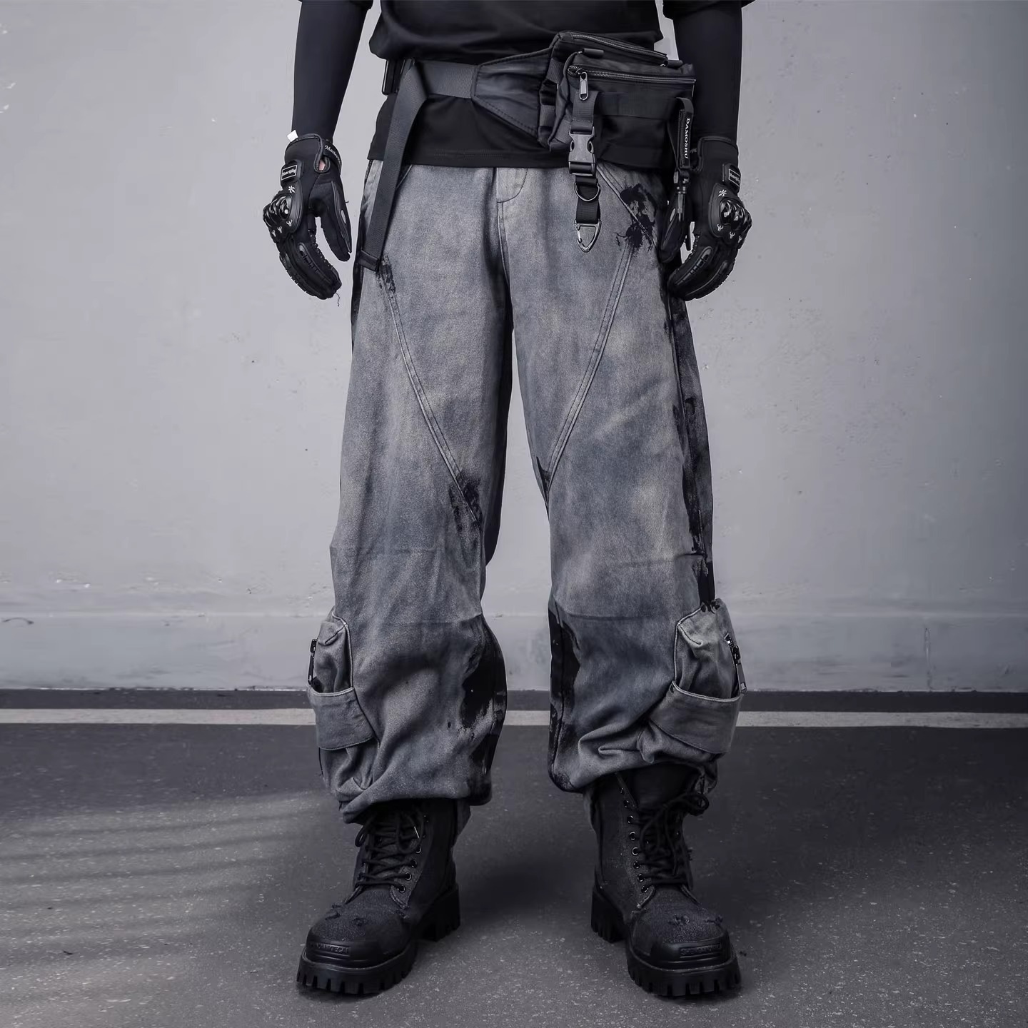 𝙏𝙀𝘾𝙃𝙒𝙀𝘼𝙍 廢土紮染垂感加絨工裝褲