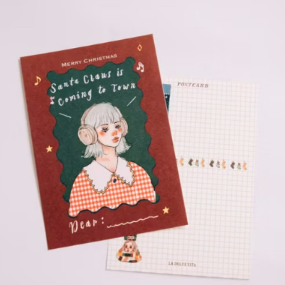 Santa Claus is coming to town 聽音樂女孩 聖誕明信片｜甜蜜生活 La Dolce Vita 台灣