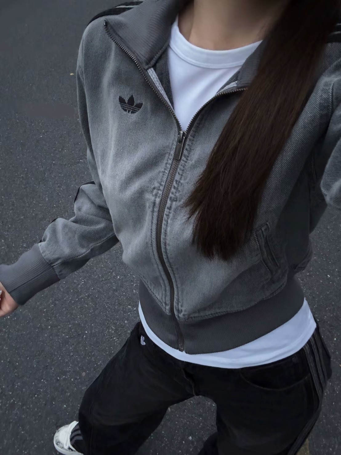 ADIDAS ORIGINALS 短版 水洗黑 牛仔外套