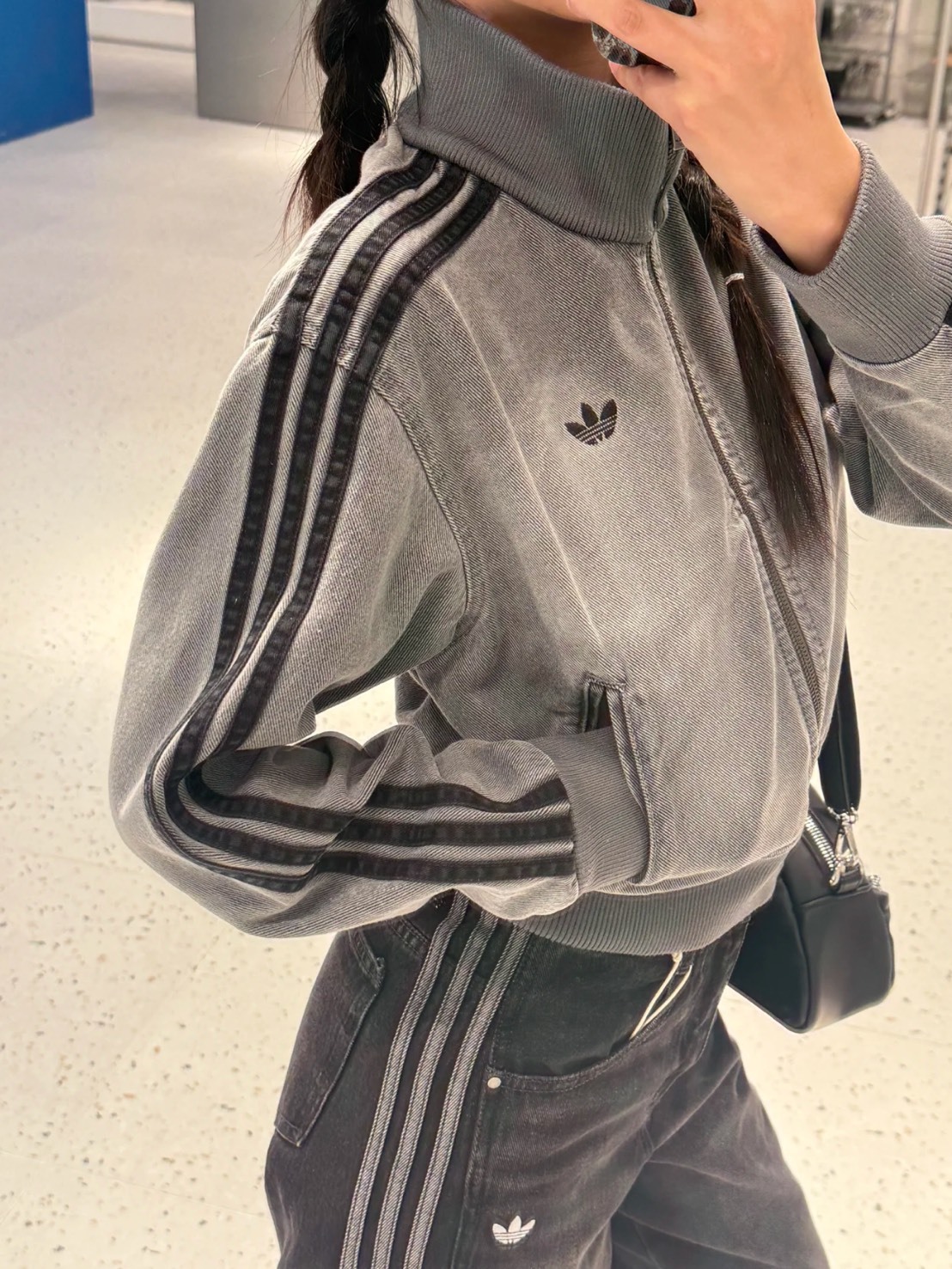 ADIDAS ORIGINALS 短版 水洗黑 牛仔外套