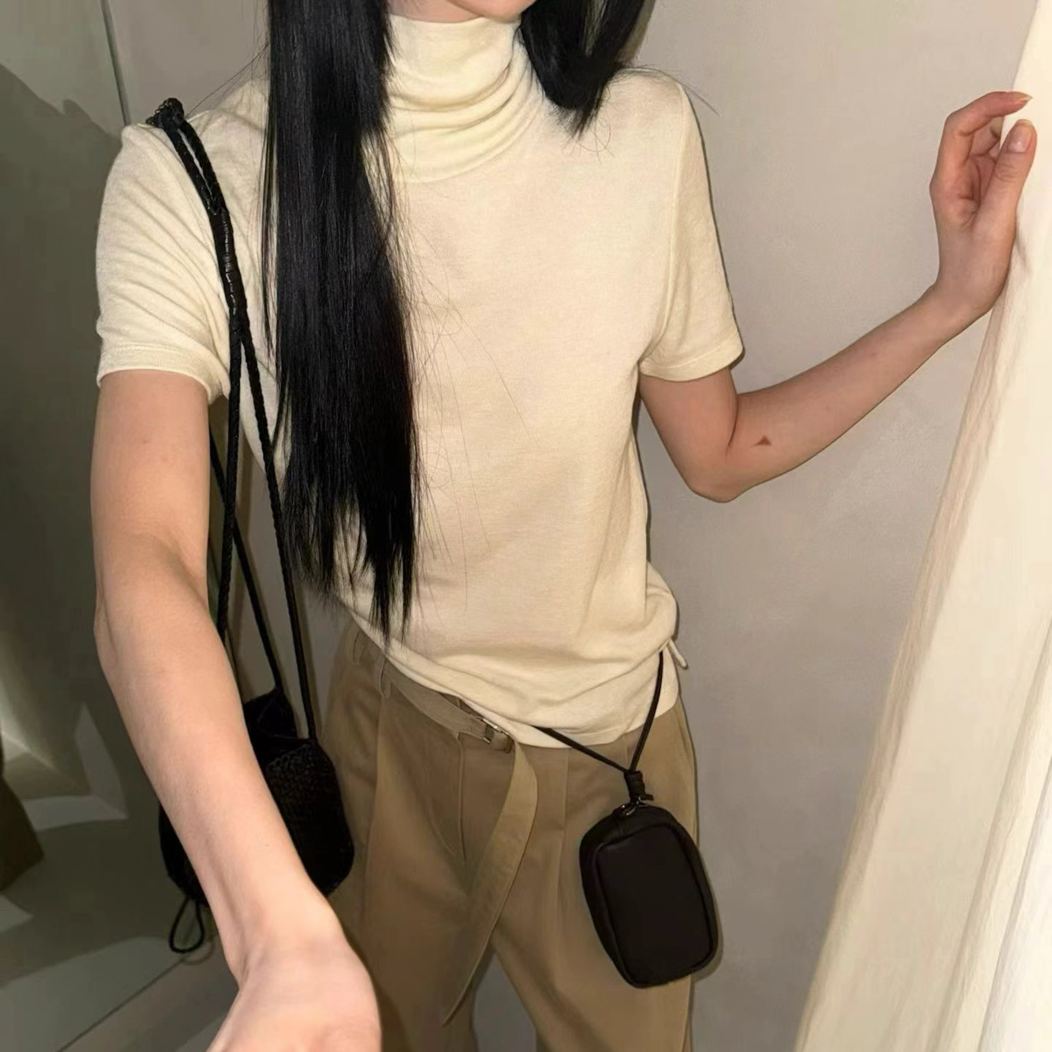 N25 天絲羊毛立領基礎日常T(奶白/混灰/黑)