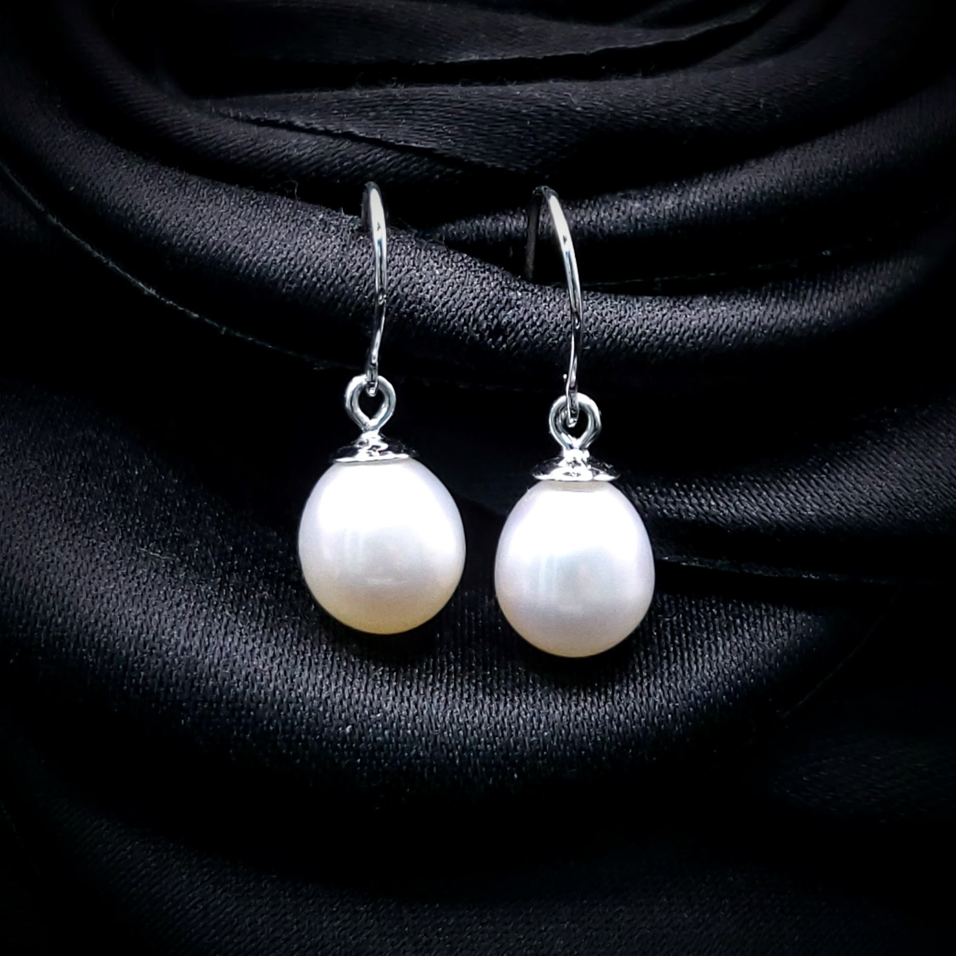全新18K白金珍珠吊耳環