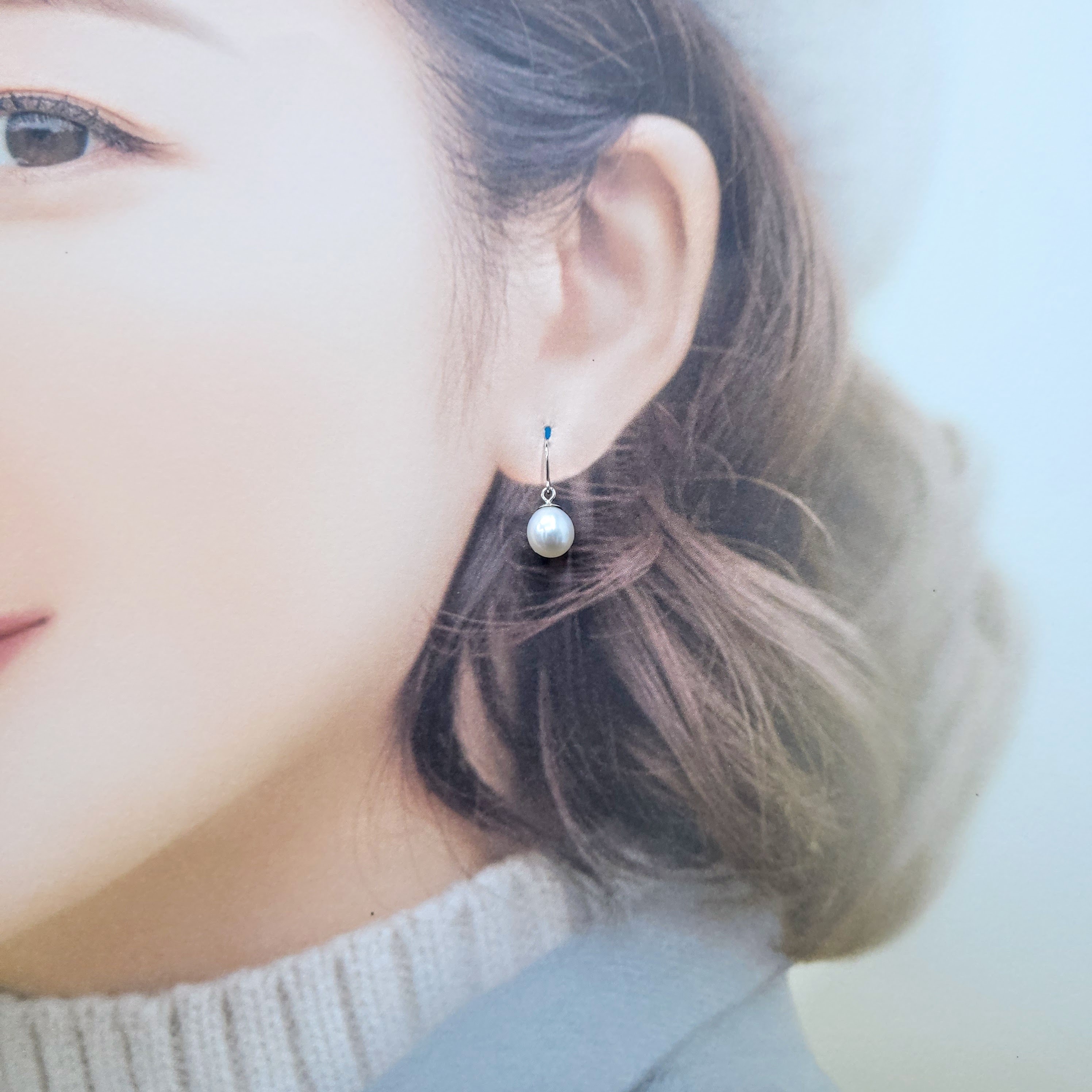 全新18K白金珍珠吊耳環