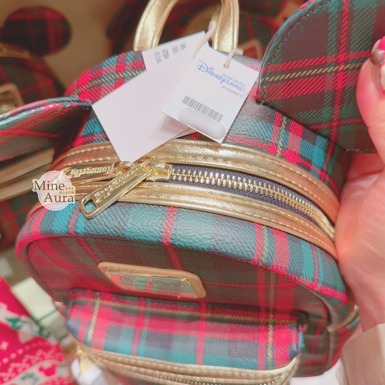 聖誕節系列 米奇 Mickey 立體耳朵造型 格紋設計 後背包 -香港迪士尼樂園