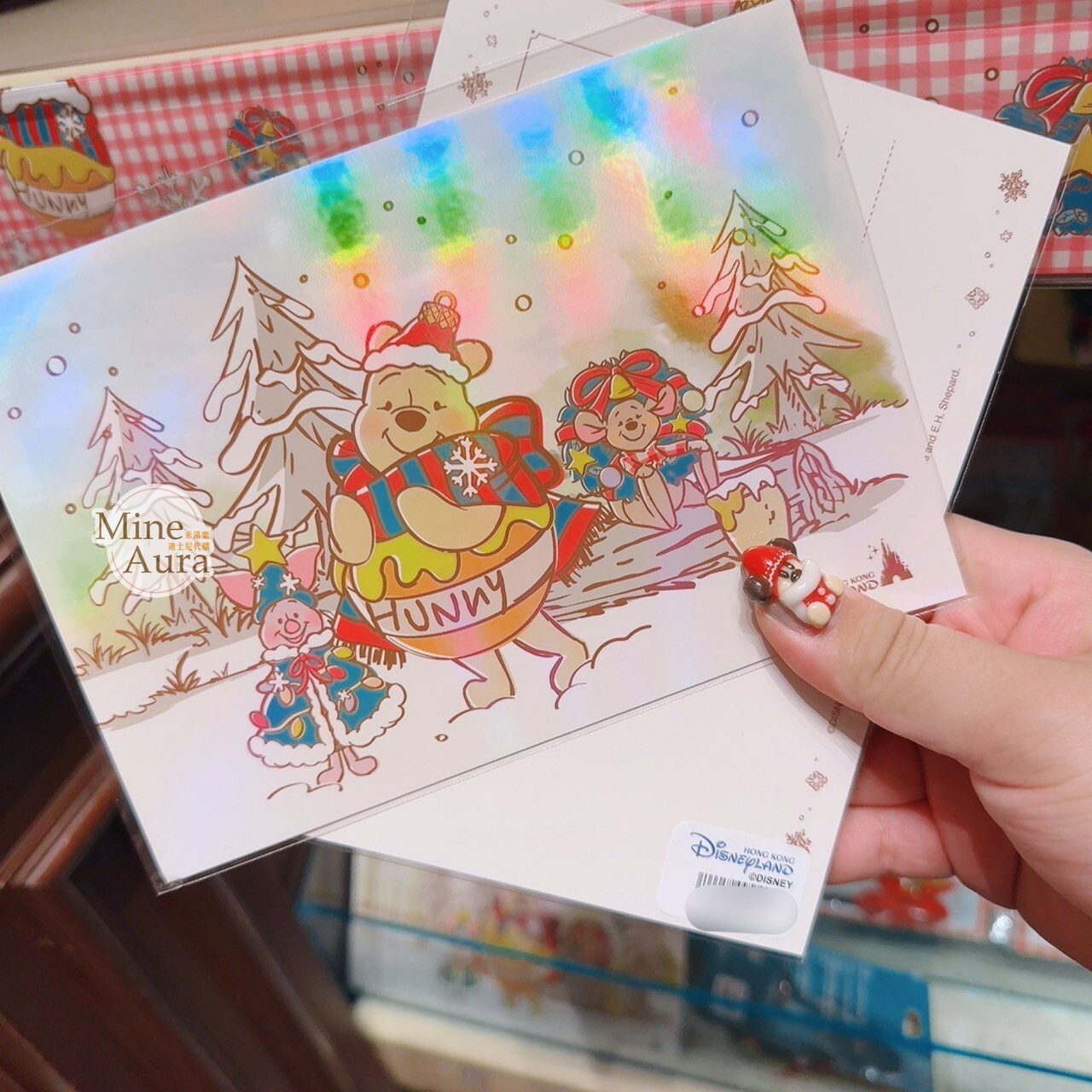 聖誕節系列 小熊維尼 Winnie the Pooh 小豬 皮傑 piglet 聖誕樹雪景 圖案 明信片 -香港迪士尼樂園