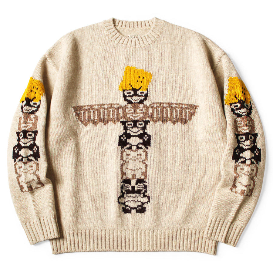 2025AW Kapital 5G Wool Peckish Totem Pole Crew Sweater 方塊 笑臉 上衣 毛衣 現貨 K2510KN091