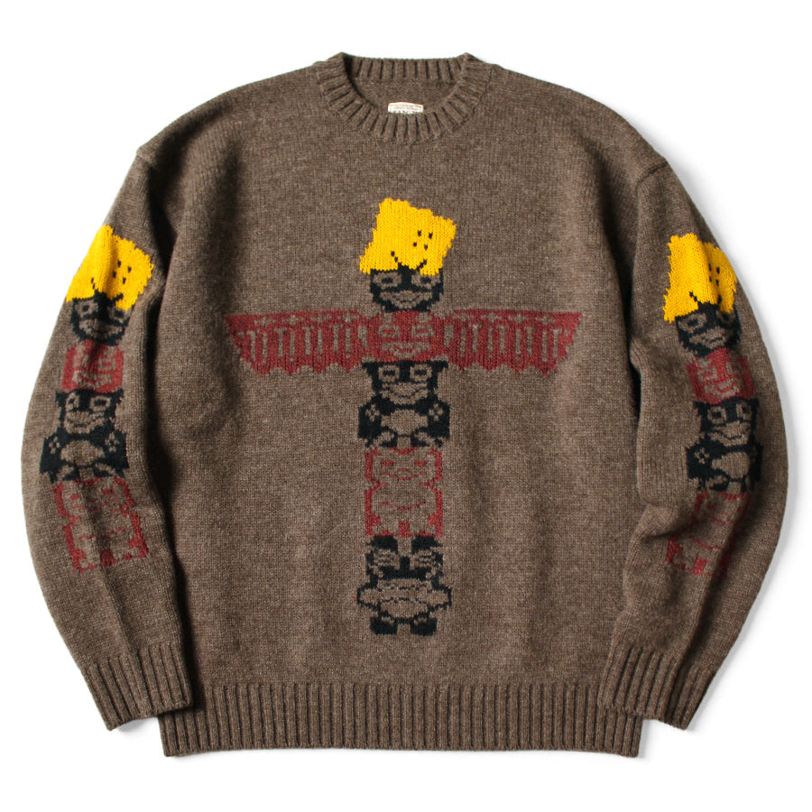 2025AW Kapital 5G Wool Peckish Totem Pole Crew Sweater 方塊 笑臉 上衣 毛衣 現貨 K2510KN091