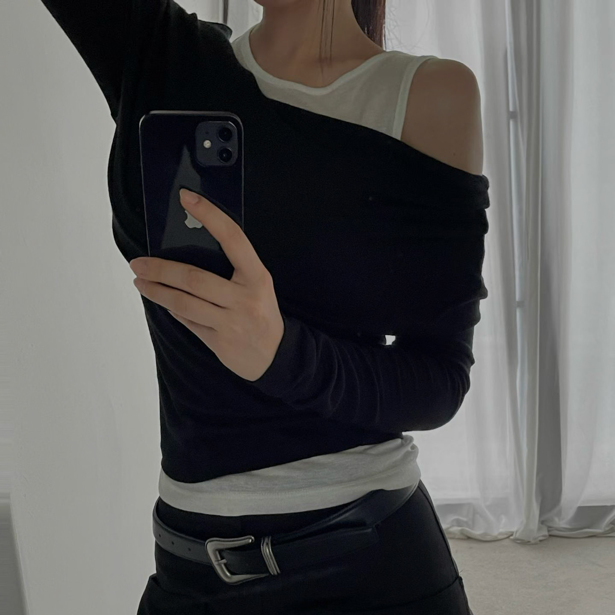 N28 假兩件天絲羊毛上衣(咖/黑)