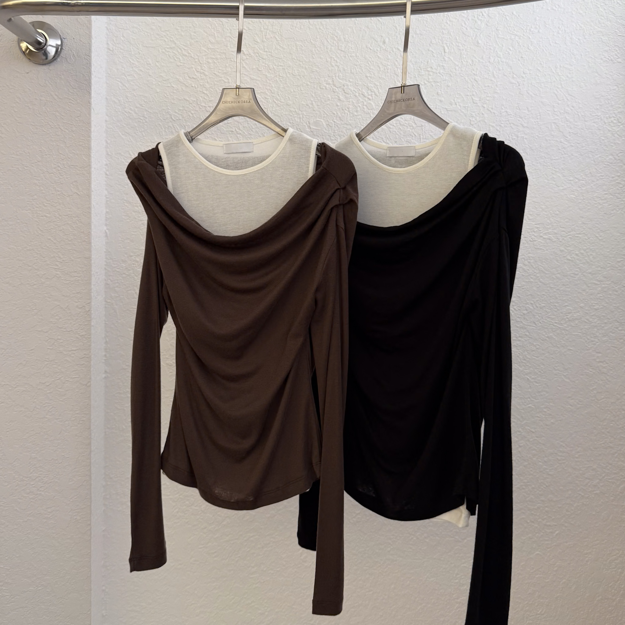 N28 假兩件天絲羊毛上衣(咖/黑)