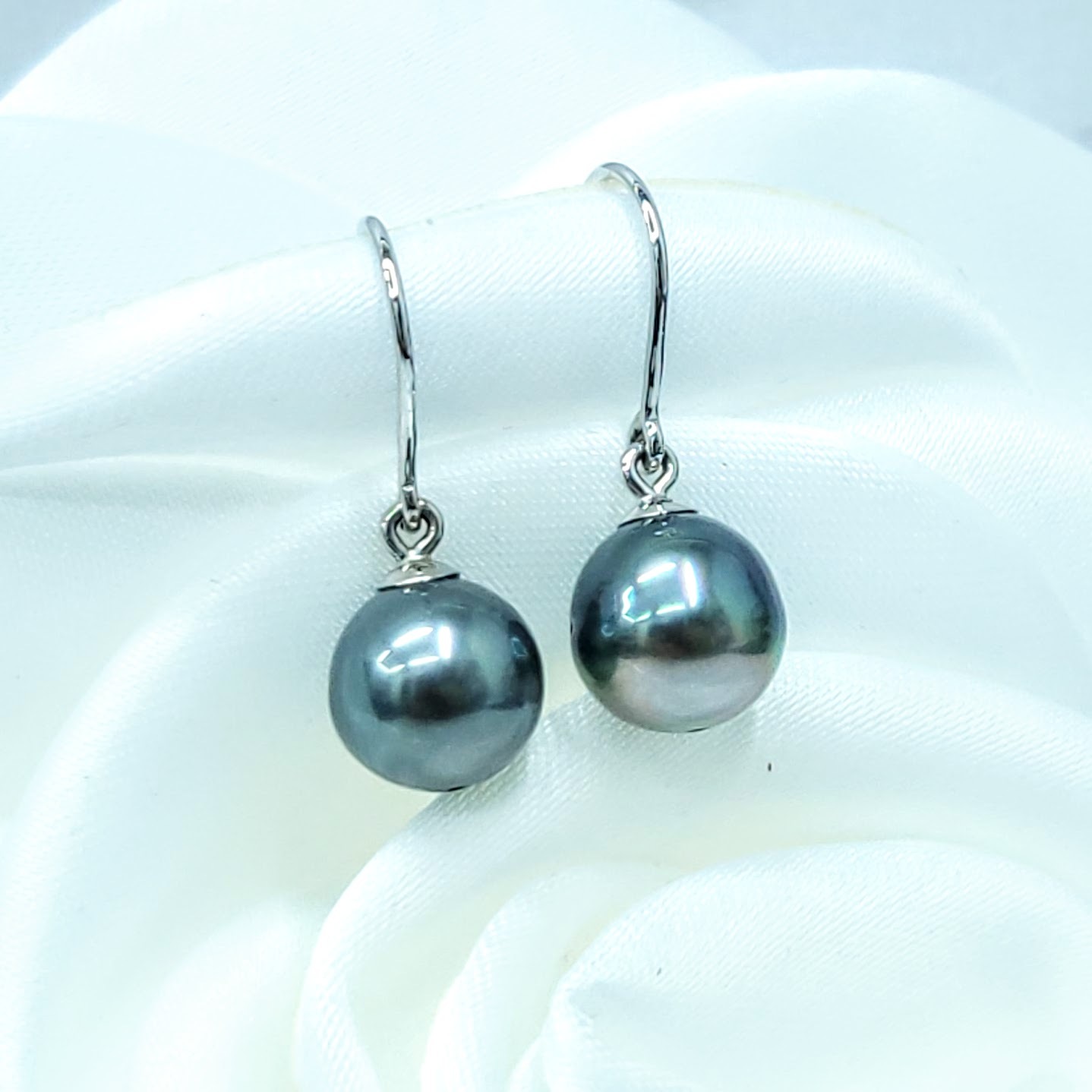 全新18K白金珍珠吊耳環