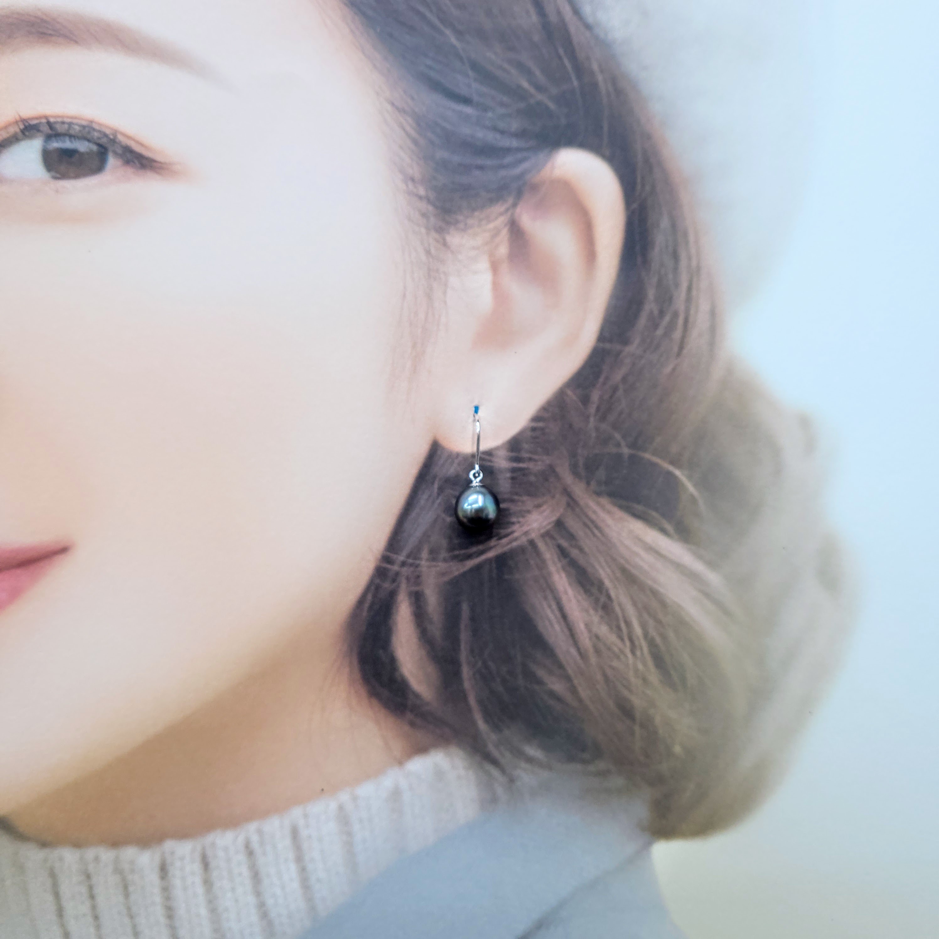 全新18K白金珍珠吊耳環