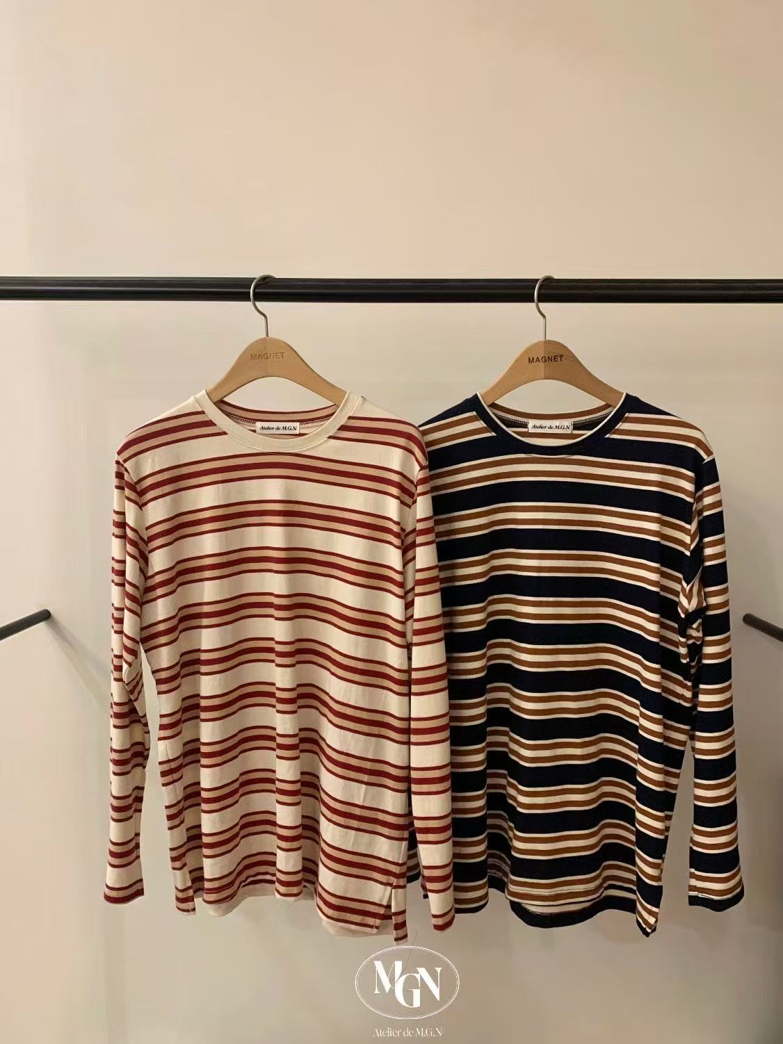 MN5233 拼色條紋長袖上衣