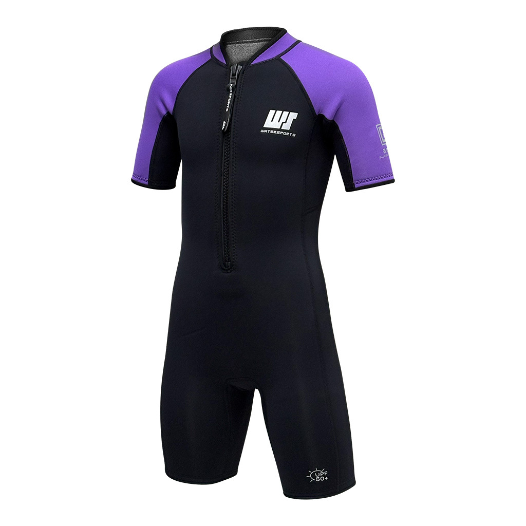 3.5mm 兒童 CR 絨毛內裡游泳連身保暖衣 - 紫/黑
