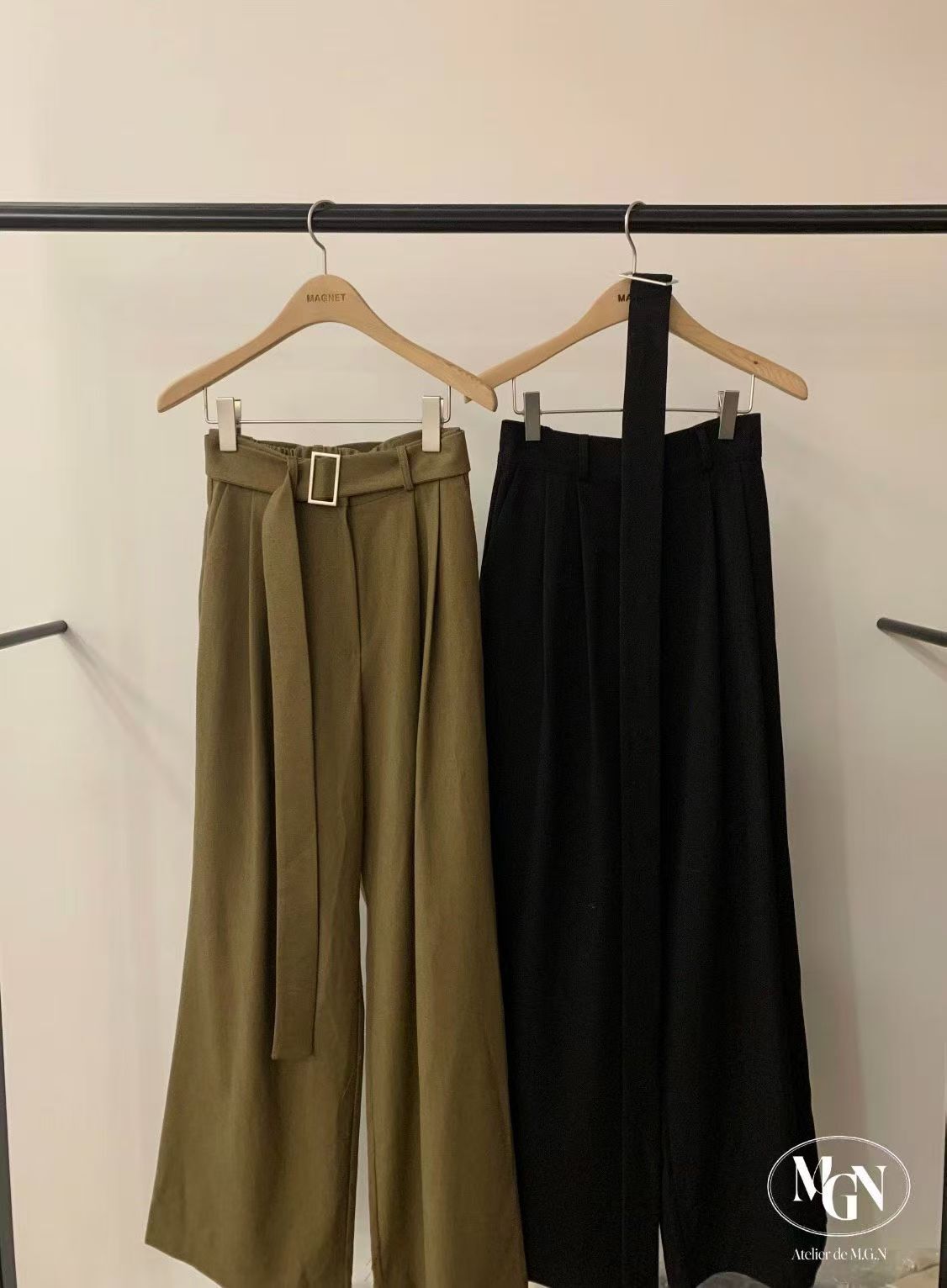 MN5236 皮帶扣多壓摺寬腿長褲