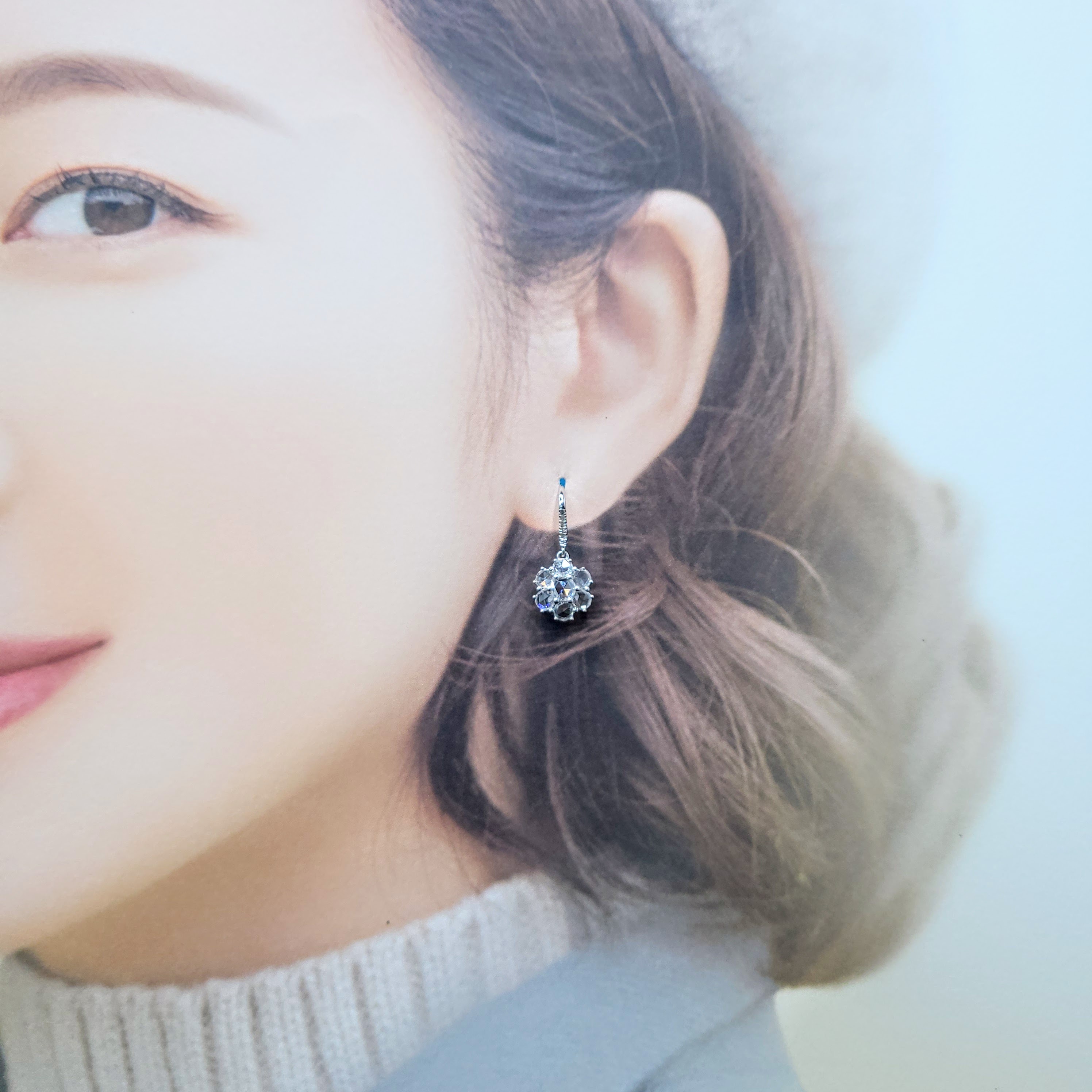 全新18K白金1卡43份鑽石吊耳環