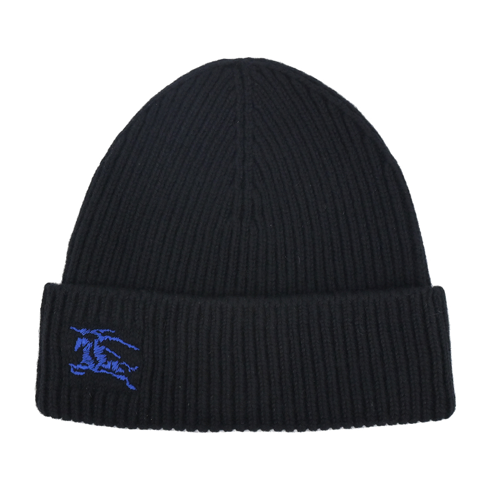 【JS’Maxx】BURBERRY 羅紋羊絨針織毛帽(黑色)