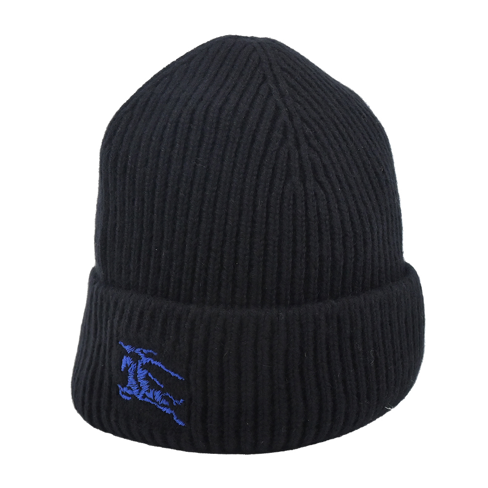 【JS’Maxx】BURBERRY 羅紋羊絨針織毛帽(黑色)