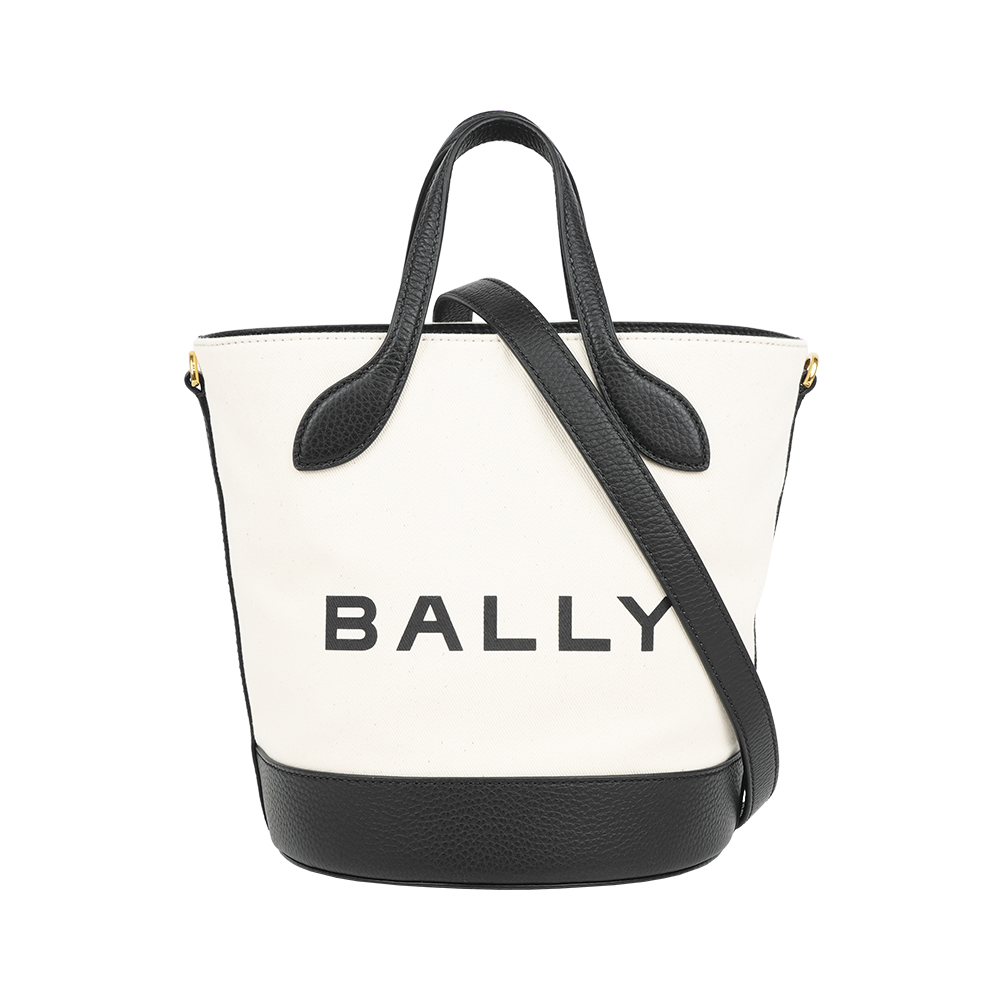 【Bally】Bar 帆布及牛皮二用水桶包(白色/黑色)