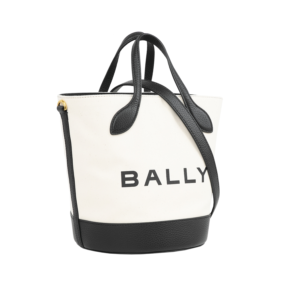 【Bally】Bar 帆布及牛皮二用水桶包(白色/黑色)