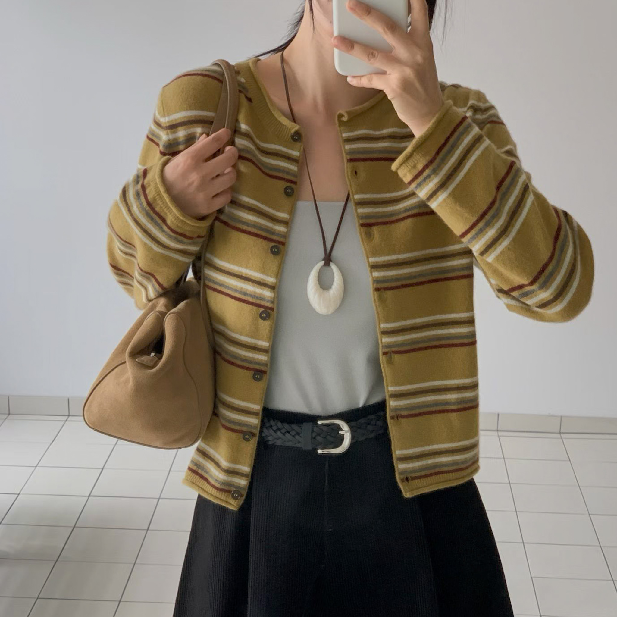 N36 Cashmere配色條紋針織羊毛衫(白/黃/灰)