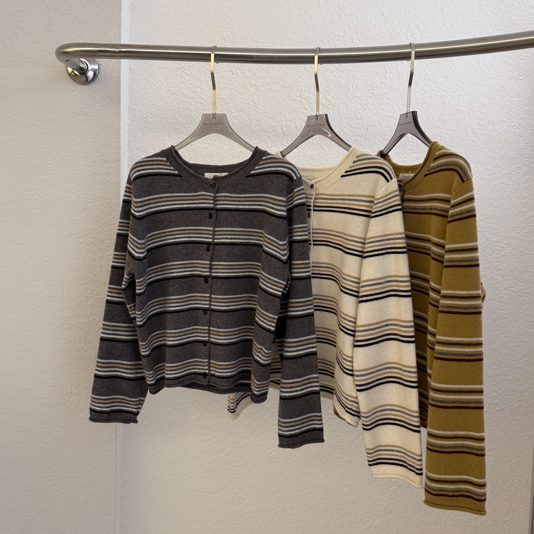 N36 Cashmere配色條紋針織羊毛衫(白/黃/灰)