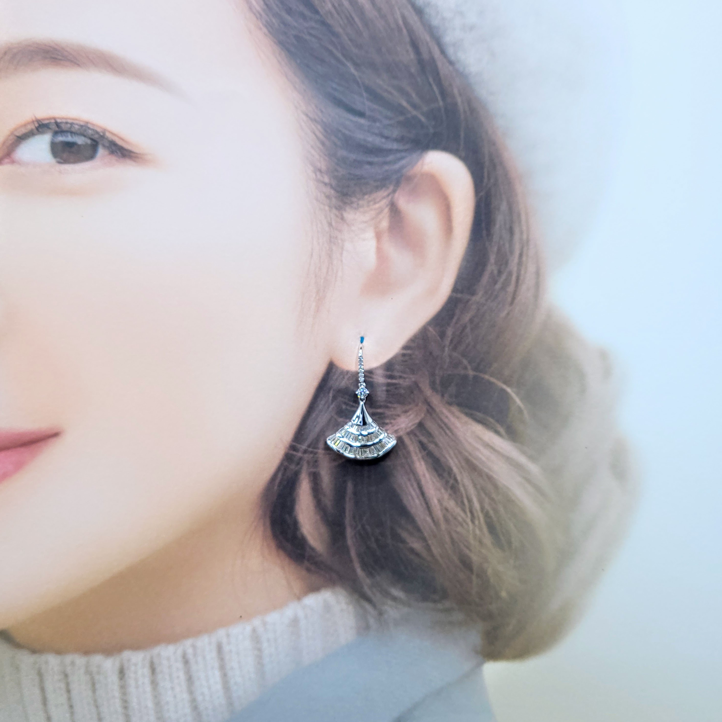 全新18K白金1卡80鑽石吊耳環