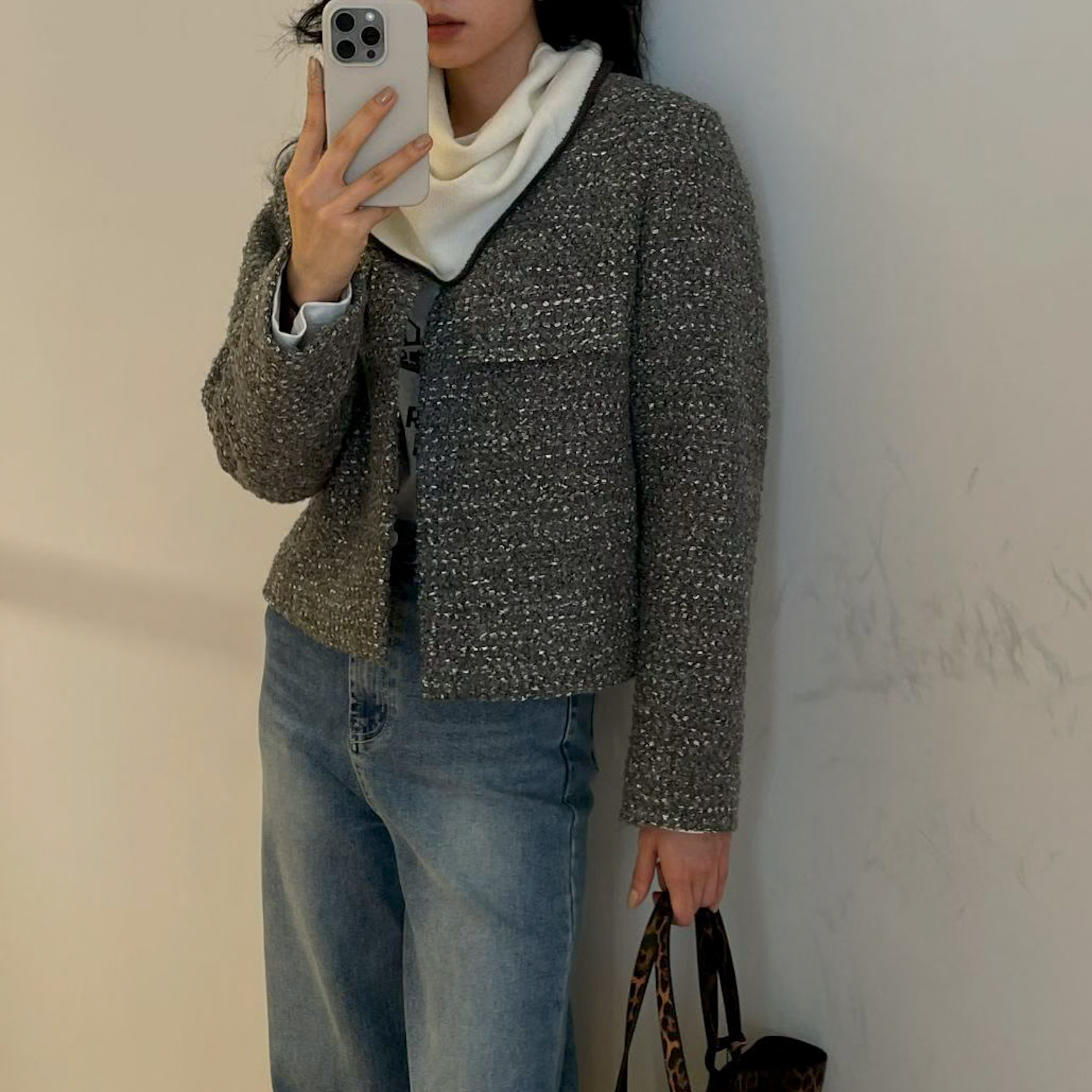 N04 低調名媛感灰閃小香外