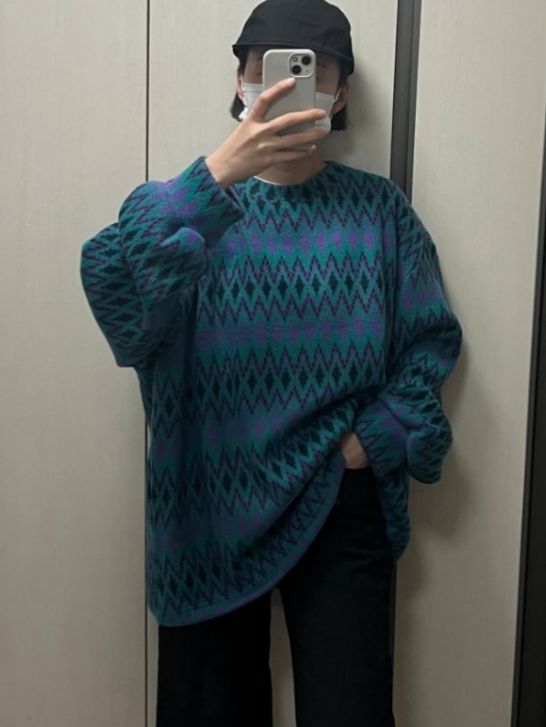 民族花圖案針織衫 T5840