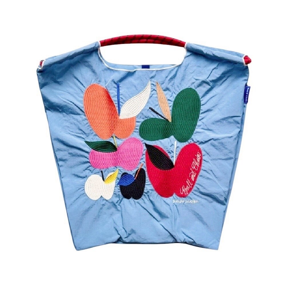 Ball＆Chain 刺繡環保購物袋 M號 - 藍 (32300136)