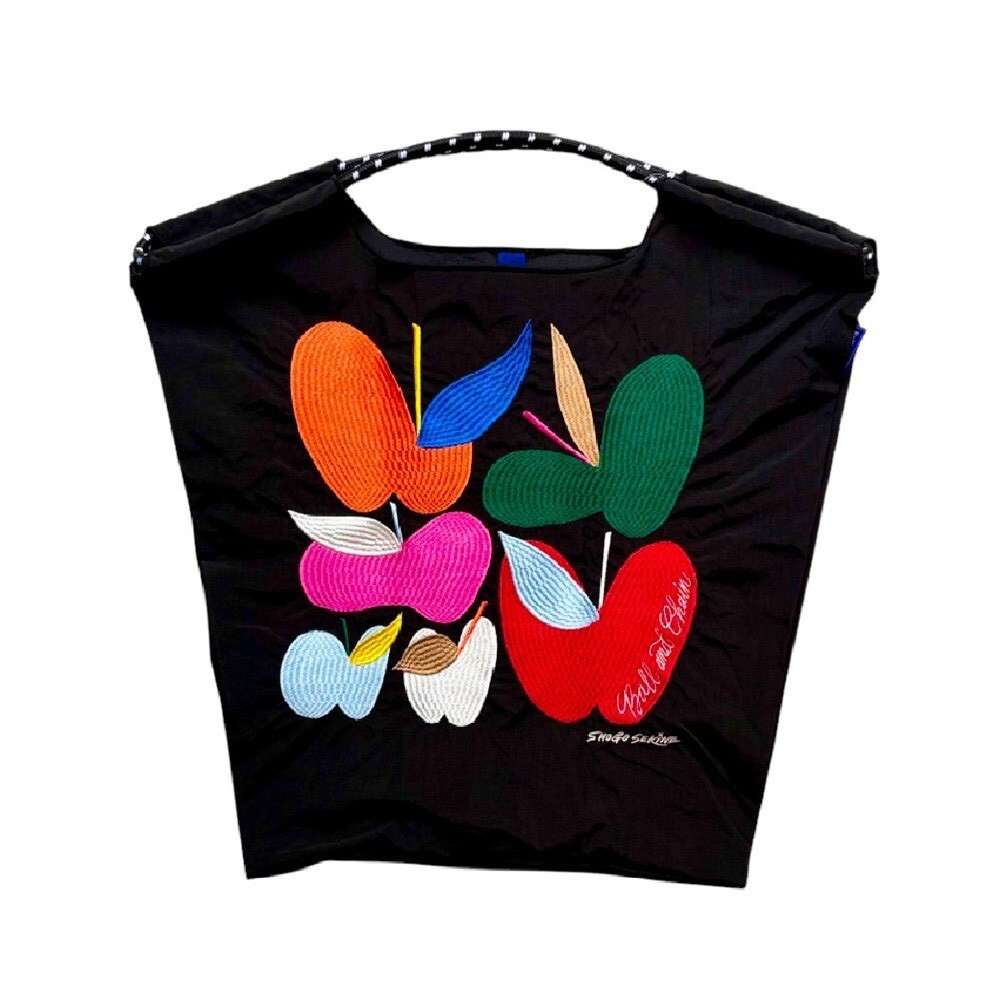 Ball＆Chain 刺繡環保購物袋 M號 - 黑 (32300101)