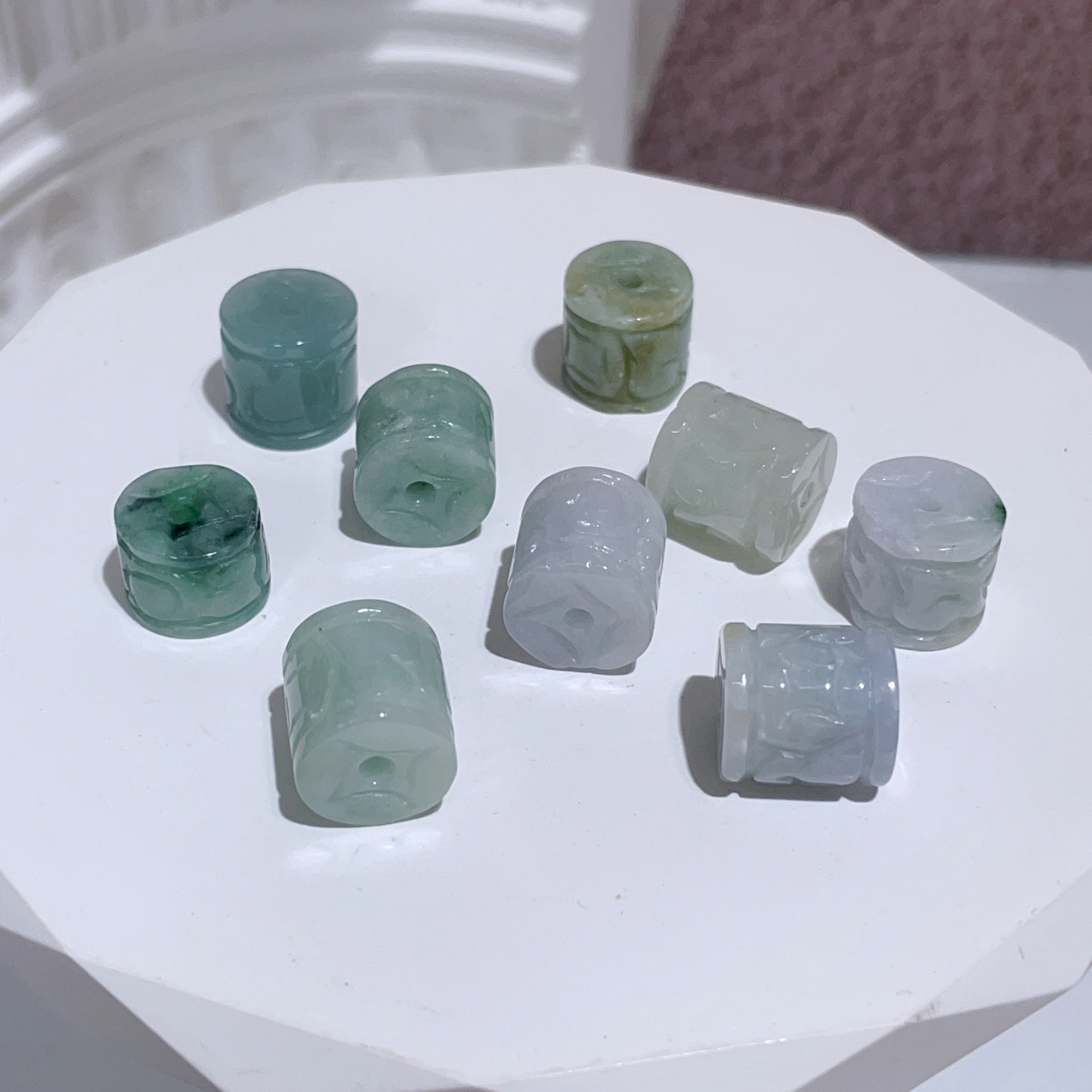 A貨緬甸翡翠小花筒珠 10mm