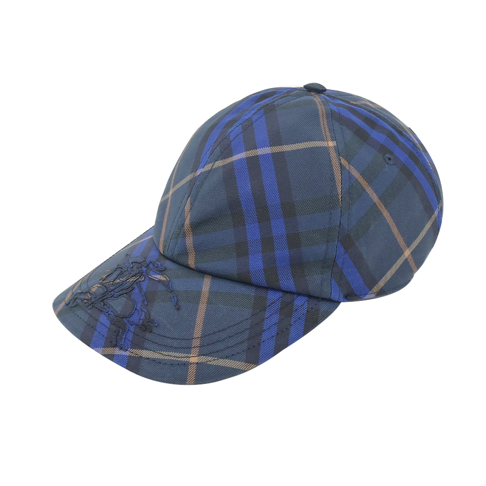 【JS’Maxx】BURBERRY格紋騎士標誌棉質混紡棒球帽(午夜藍-S/M/L)